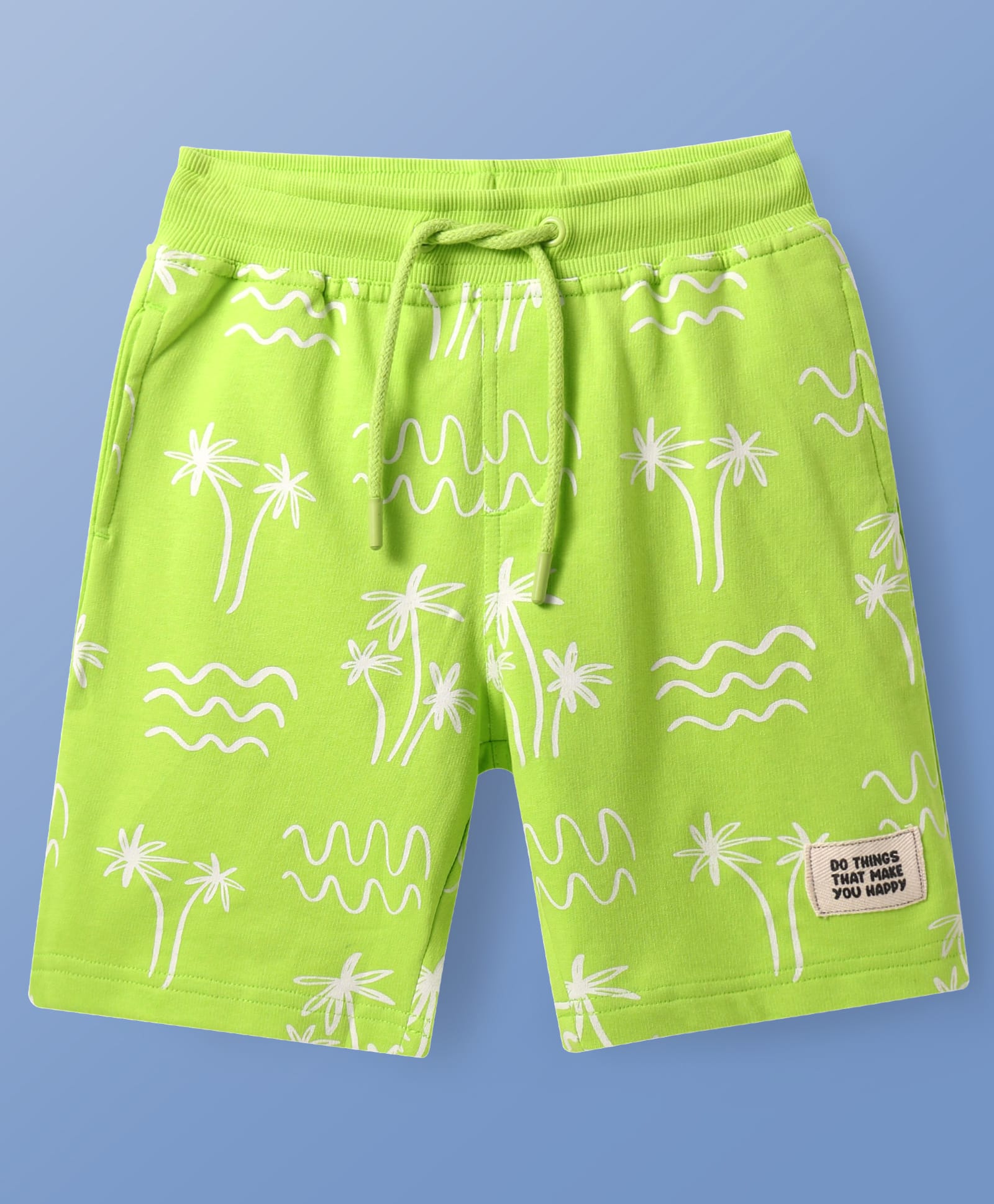 Pine Kids Looper Knit Above Knee Length Shorts With Tropical Theme Print - Lime Green-image-46