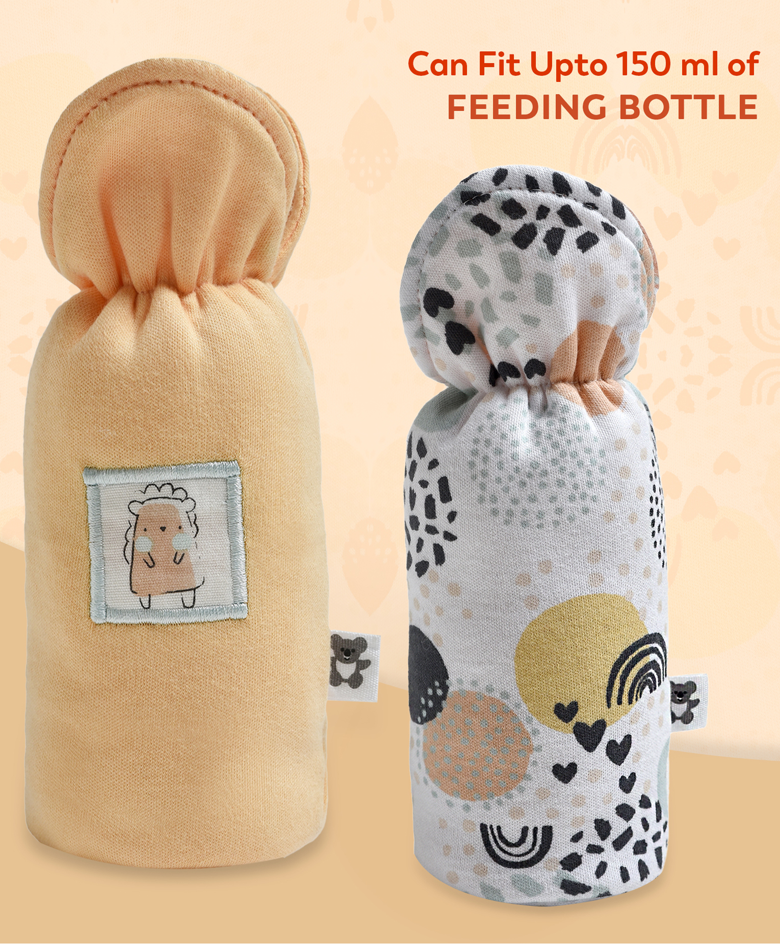 Mi Arcus Solid & Printed Bottle Covers, Elasticated Neck , Pack of 2 - Multicolor, Fits up to 150 ml-image-27