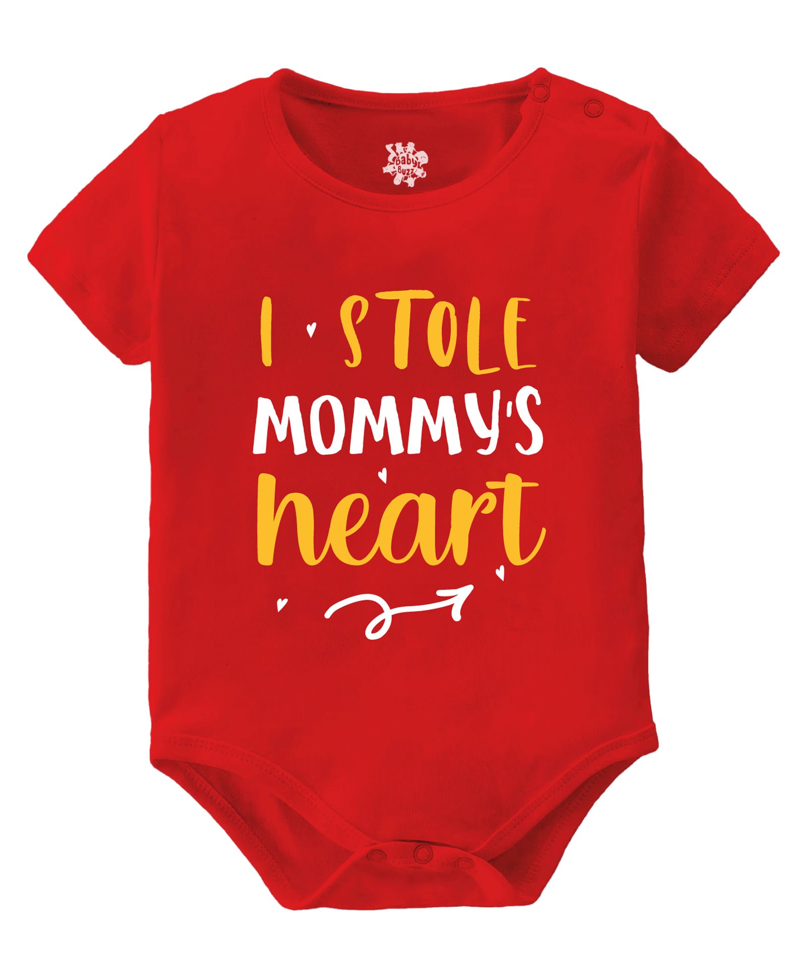 Baby Buzz 100% Cotton Valentines Day Theme Half Sleeves I Stole Mommys Heart Text Printed Onesie - Red-image-2