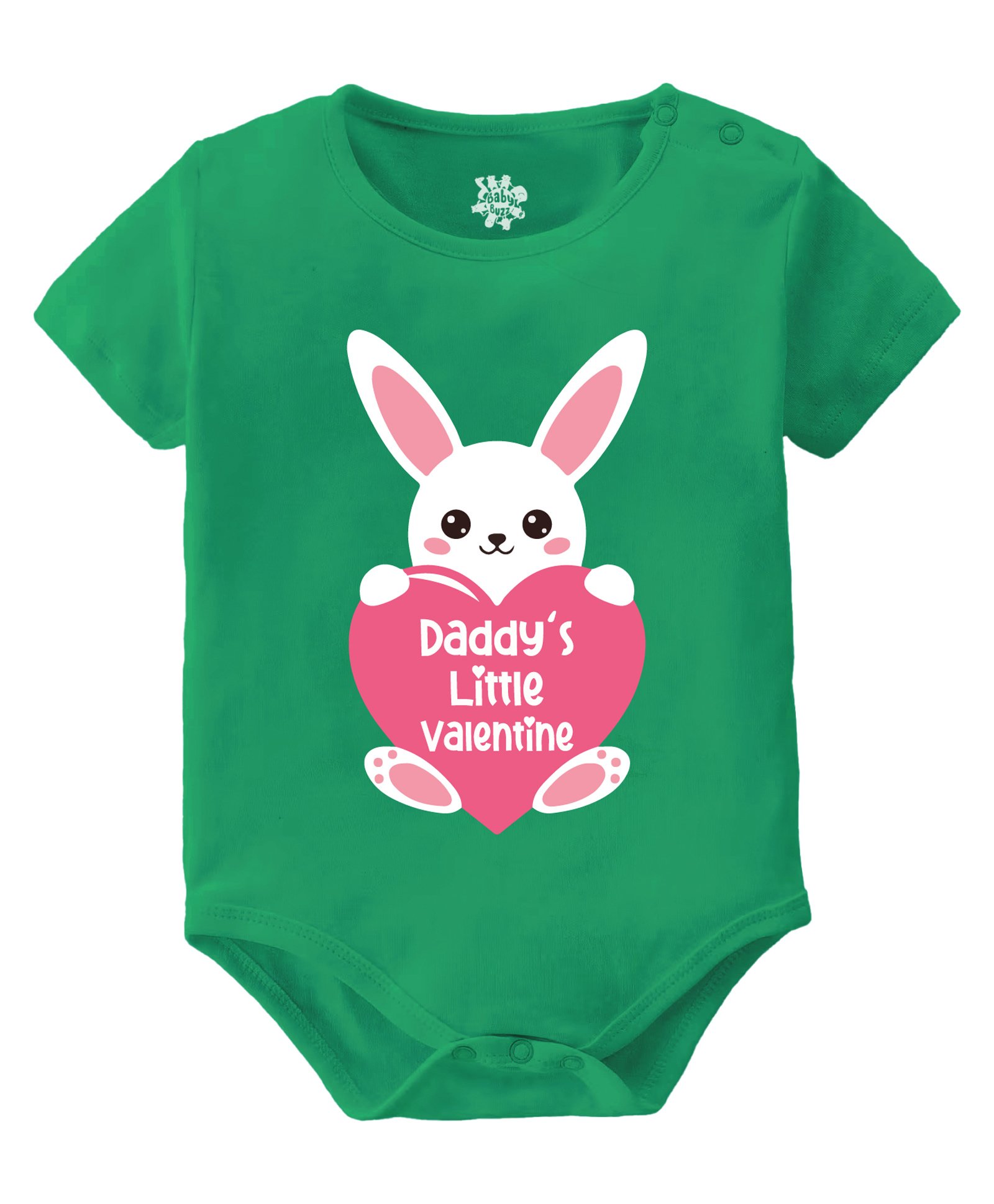 Baby Buzz 100% Cotton Valentines Day Theme Half Sleeves Daddys Little Valentine Text Printed Onesie - Green-image-26
