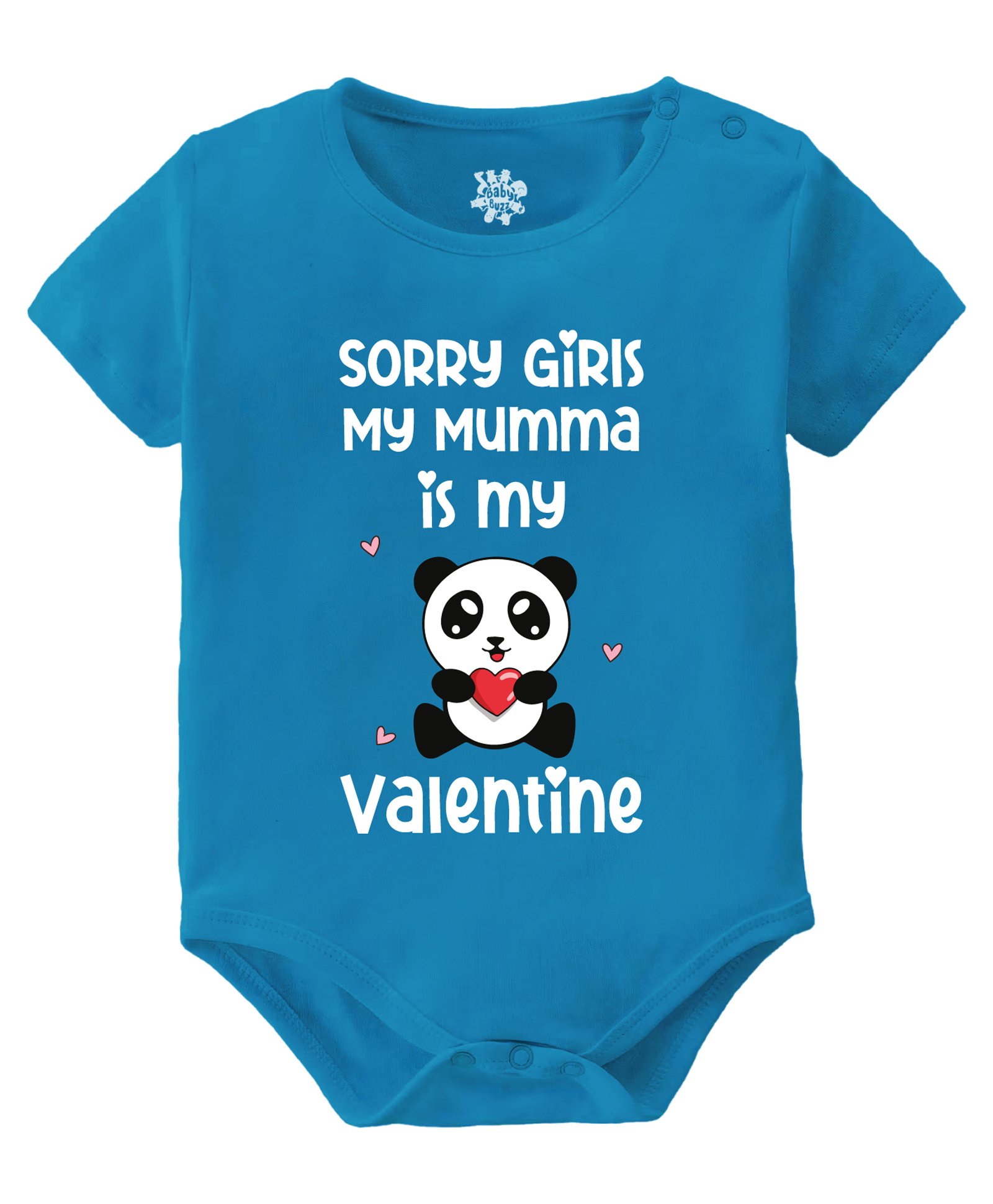 Baby Buzz 100% Cotton Valentines Day Theme Half Sleeves Sorry Girls My Mumma Is My Valentine Text Printed Onesie - Blue-picture-11