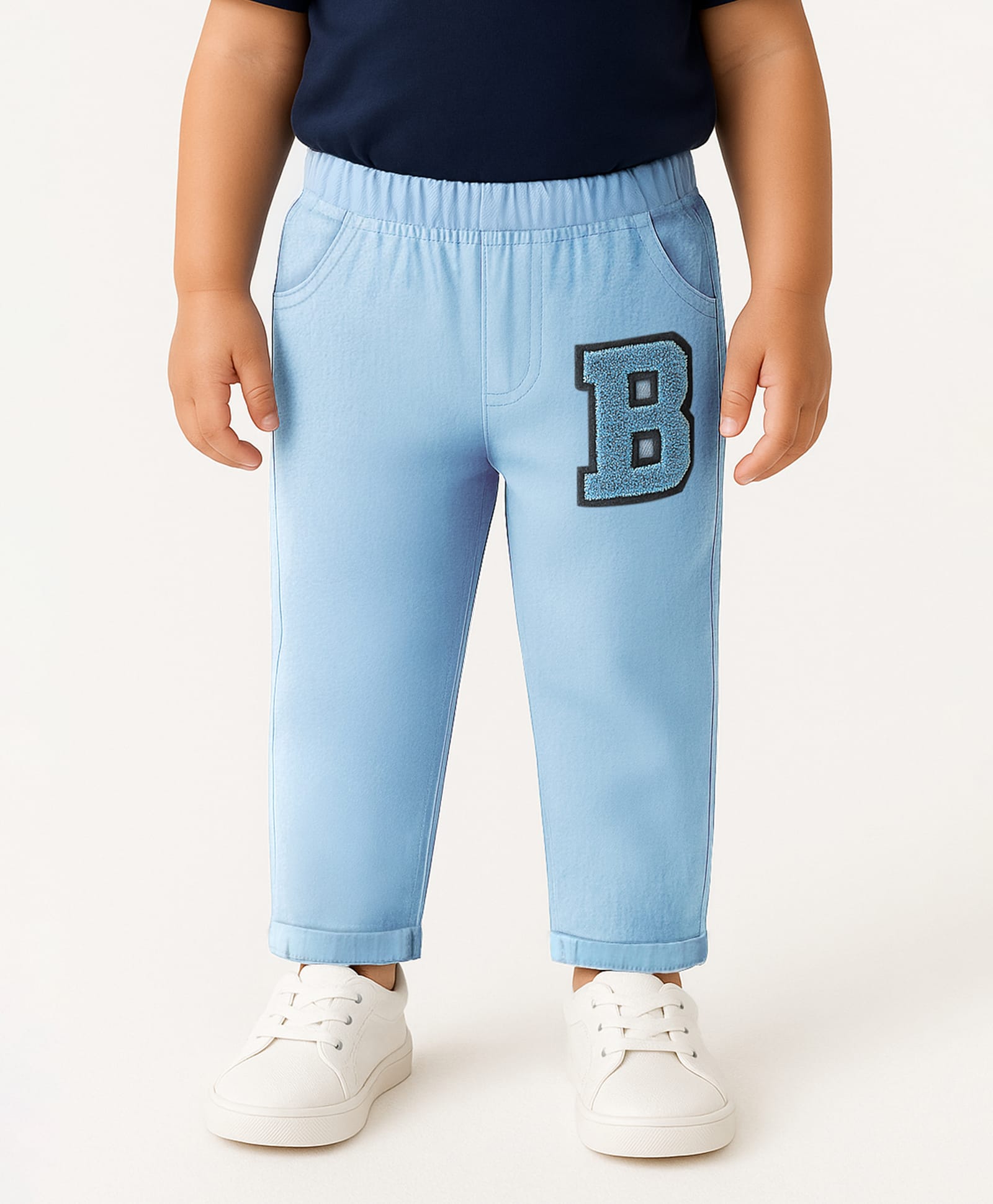 Babyoye Twill Woven Full Length Trouser with Alphabet Glitter Patch - Light Blue-picture-26