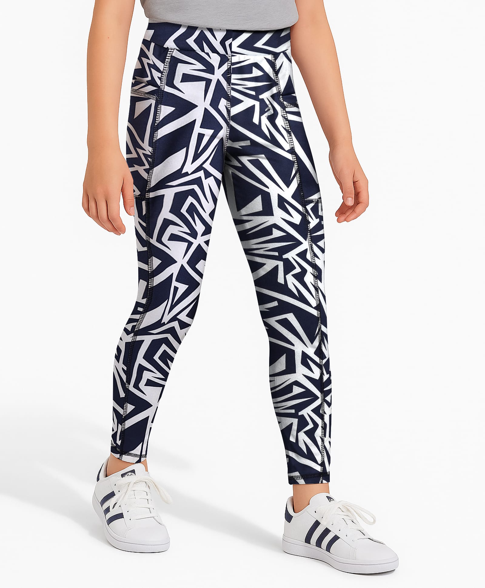 Pine Active Knit Full Length Printed Super Stretch Leggings - Navy Blue-picture-21