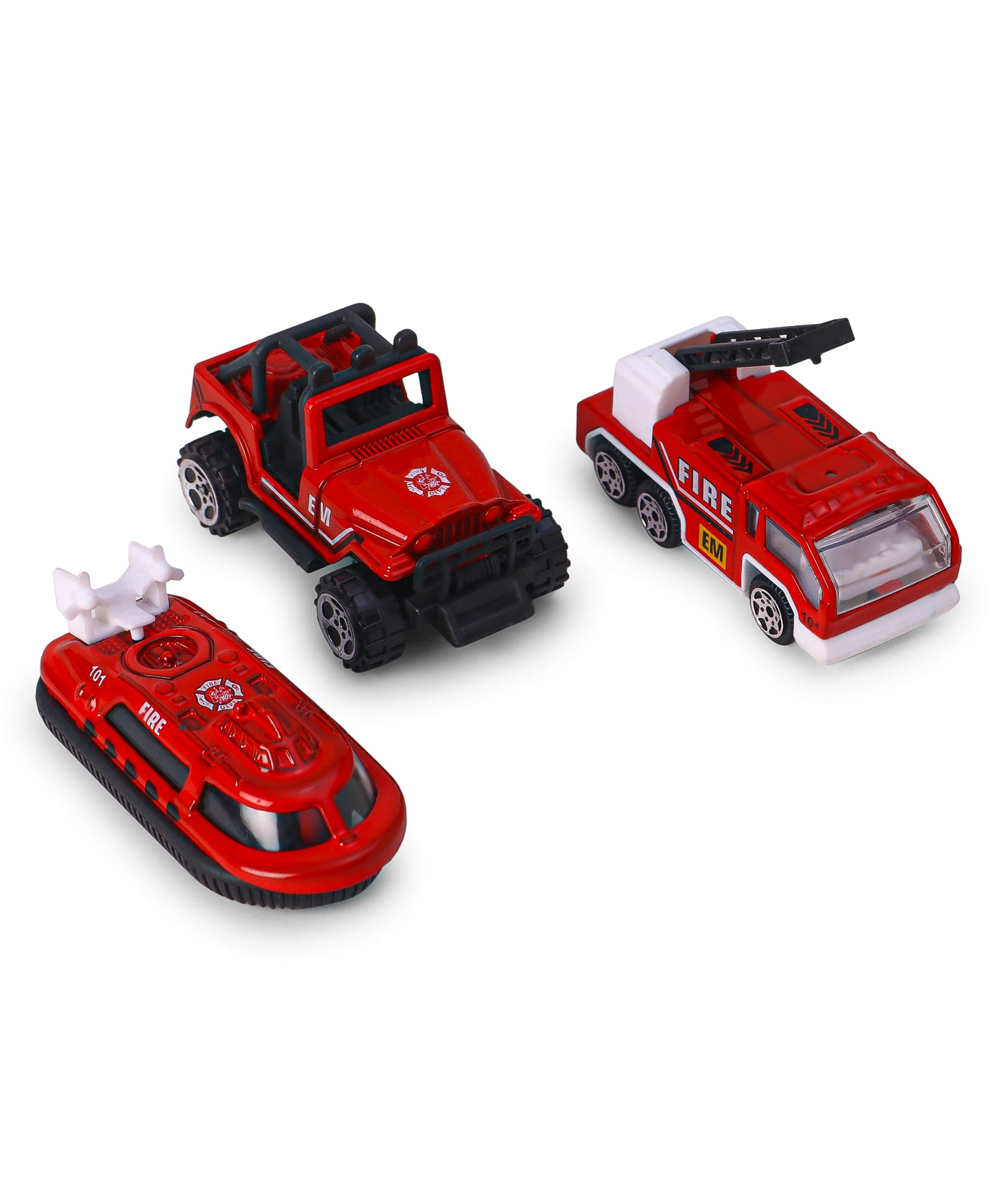 KIDS FUN Toys Die CastJeep Fire Tender Boat Fire Car Set of 3 - Red-picture-10