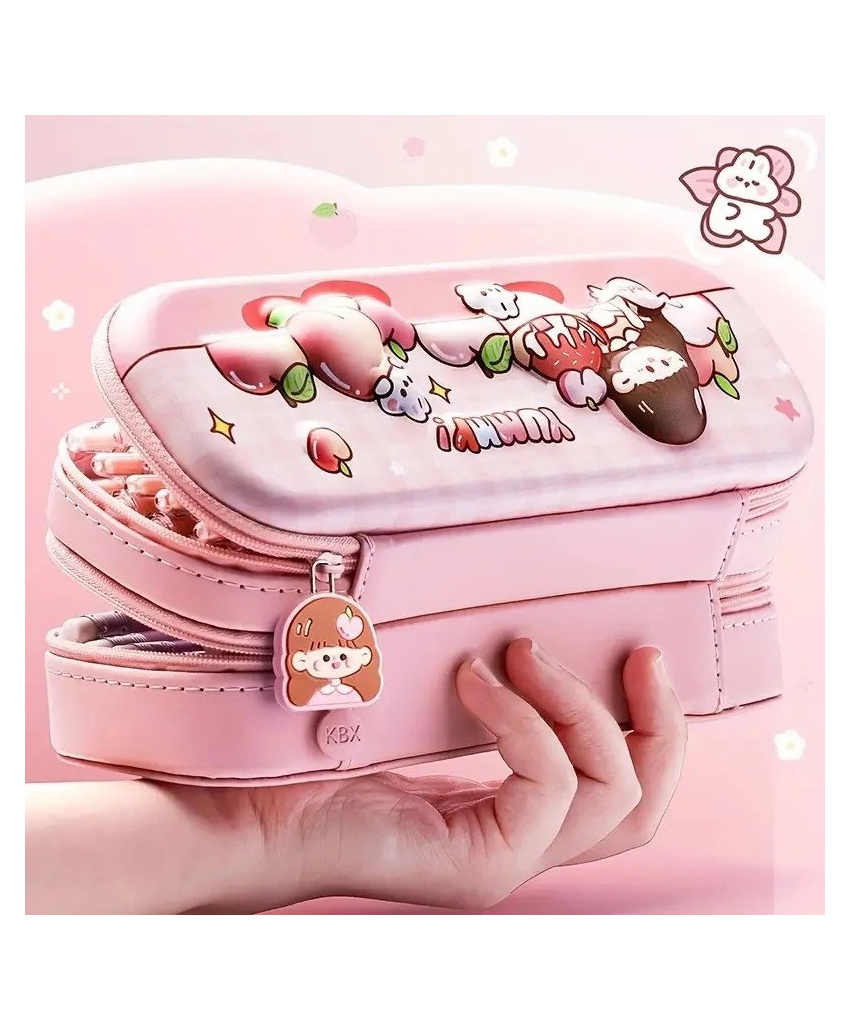 Elecart 3D Rabbit Print Double Layer EVA Pencil Case for Kids & Students - Pink-picture-47