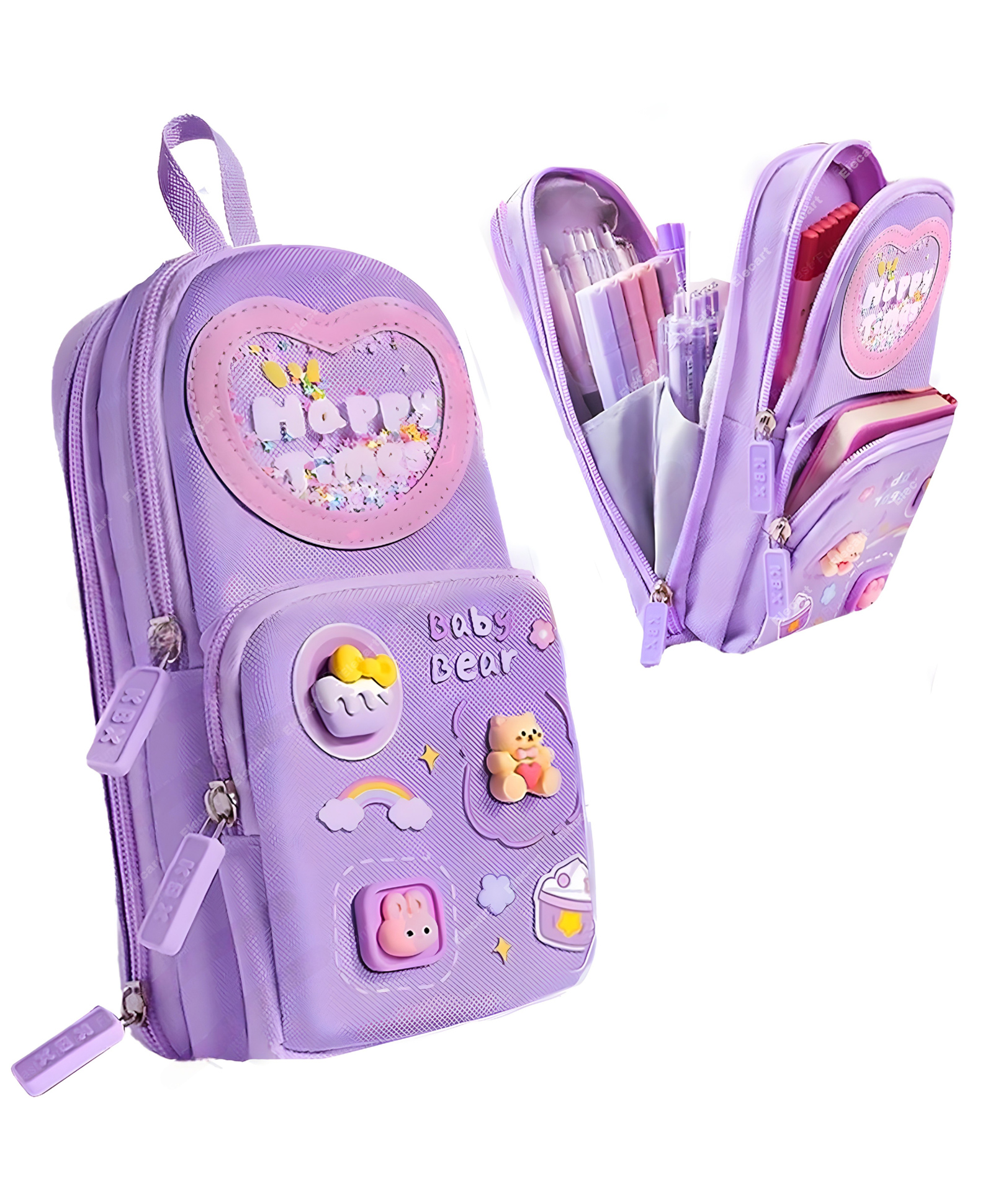 Elecart Large Capacity Bag Style Pencil Case with 3 CompartmentsCute Bear Design, Waterproof Canvas Organizer for School, Office, Travel, and Makeup-image-47