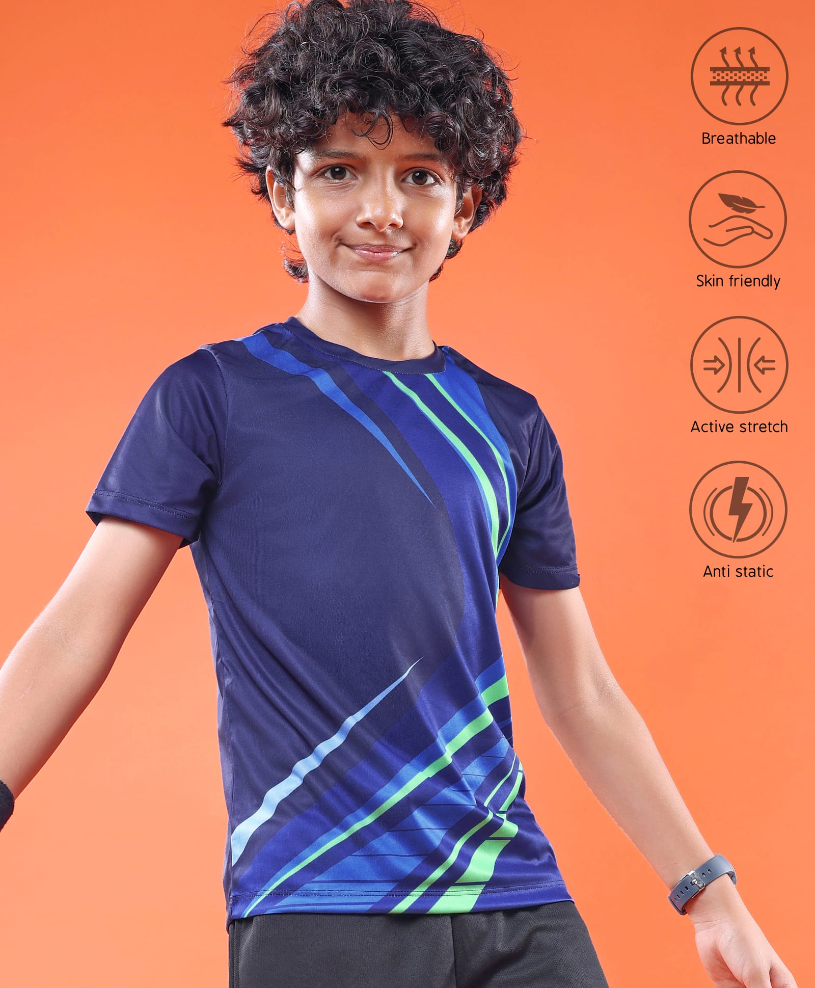 Pine Active Knit Half Sleeves T-Shirt - Navy Blue