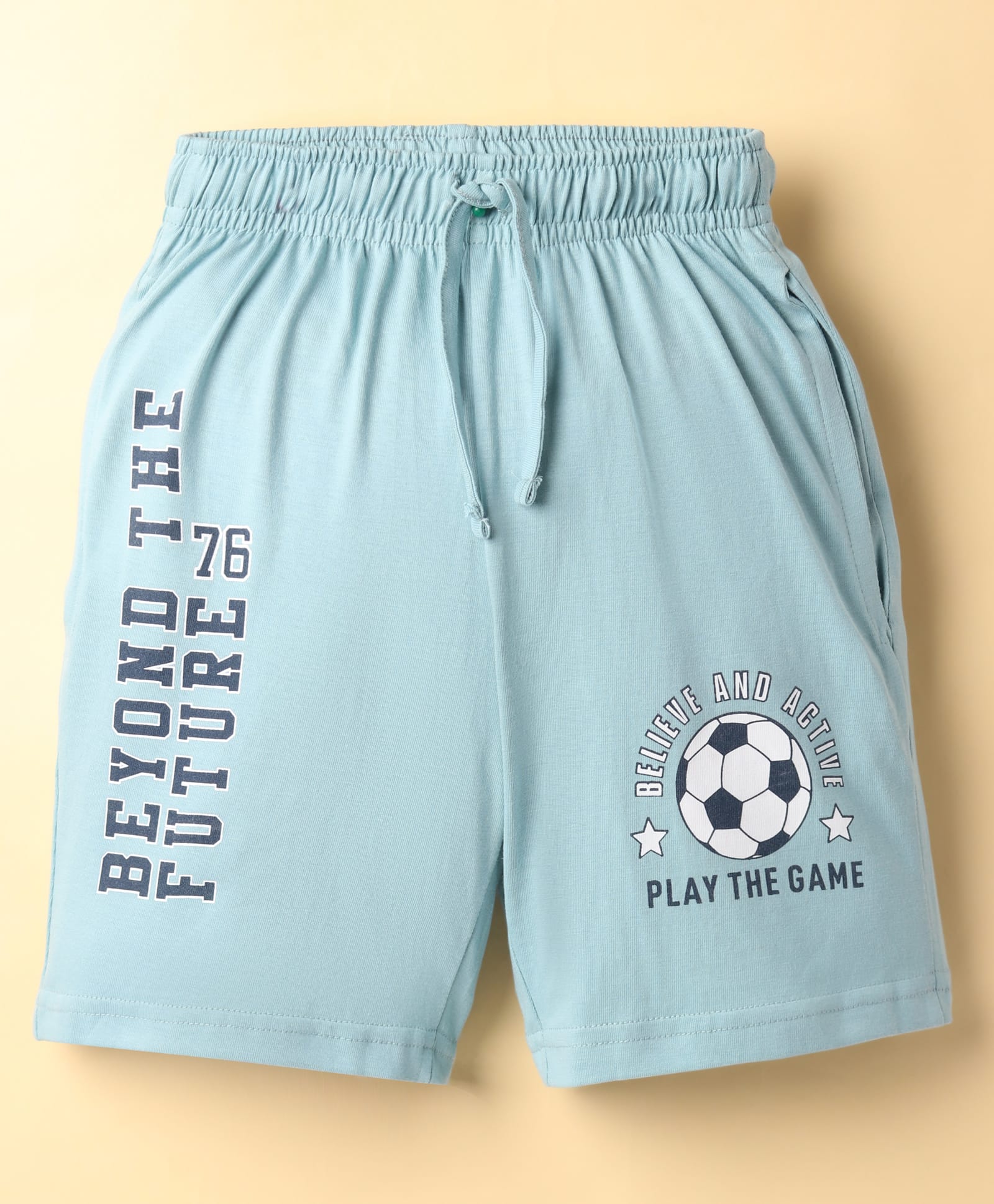 CUCU FUN Sinker Knit Above Knee Length Shorts with Football Theme Print - Light Blue-picture-22