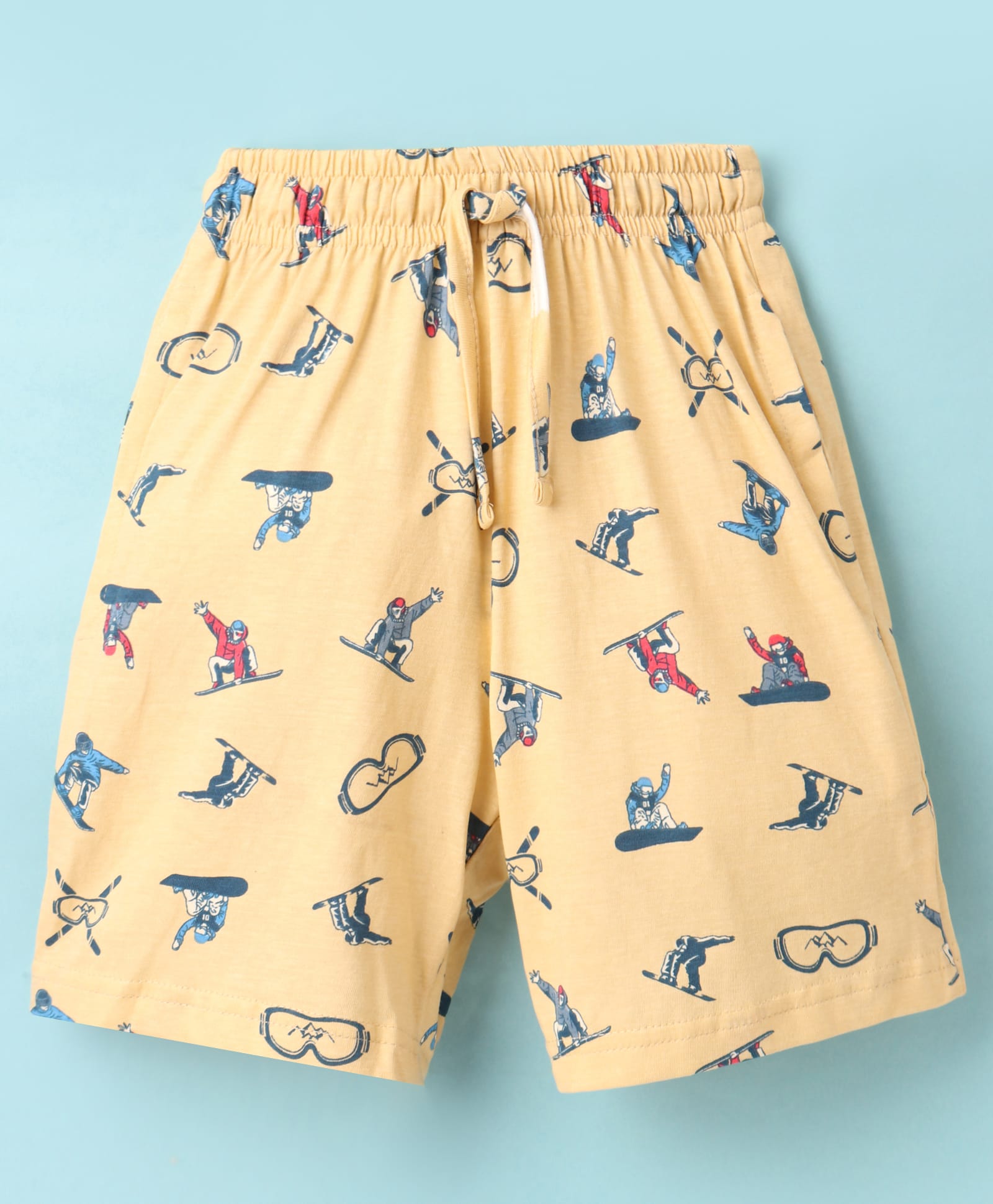 CUCU FUN Sinker Knit Above Knee Length Shorts with Snowboarding Print - Yellow-picture-22