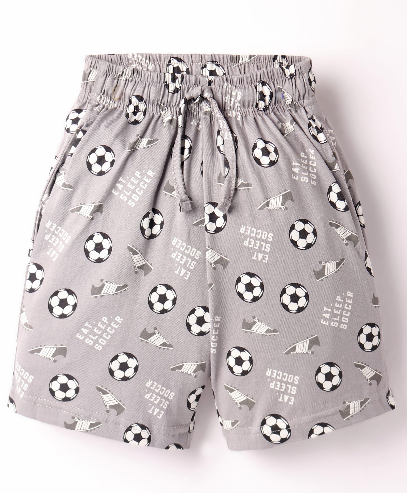 CUCU FUN Sinker Knit Above Knee Length Shorts with Soccer Theme Print - Light Grey-picture-14