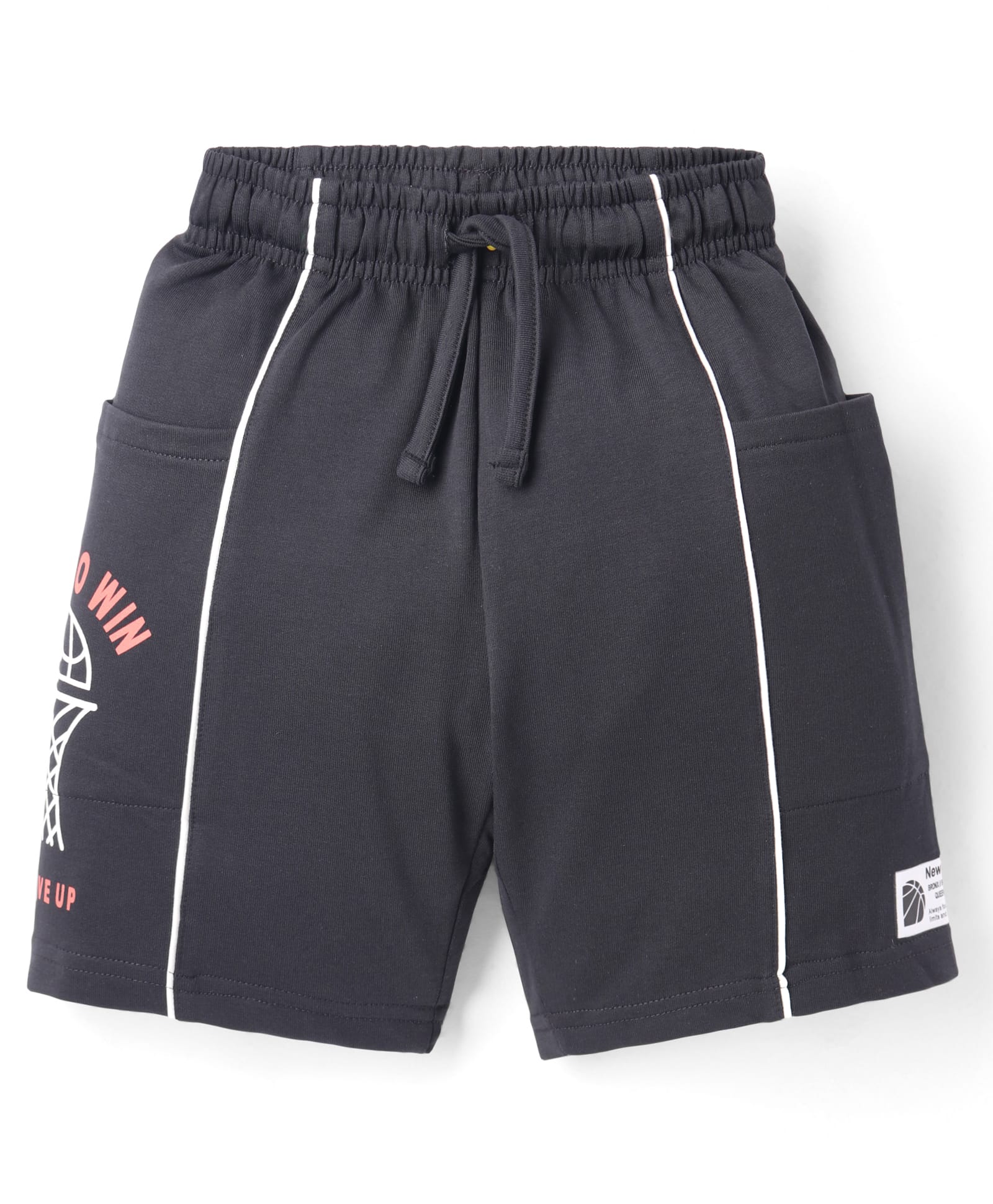 CUCU FUN Sinker Knit Above Knee Length Shorts with Basketball Print & Patch - Black-picture-11
