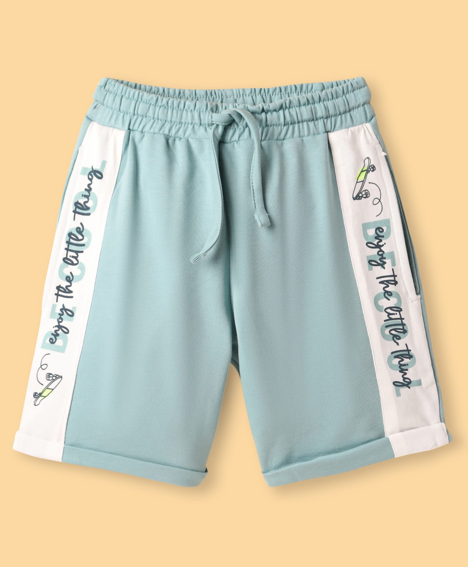 CUCU FUN Sinker Knit Above Knee Length Shorts with Enjoy Little Things Text Print - Light Blue-picture-14