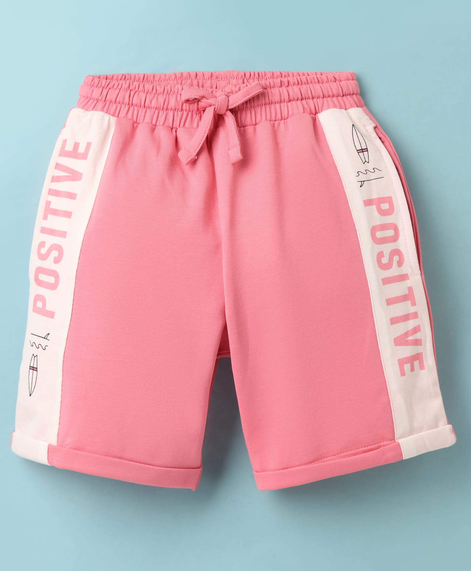 CUCU FUN Sinker Knit Above Knee Length Cut & Sew Shorts with Text Print - Pink-image-31