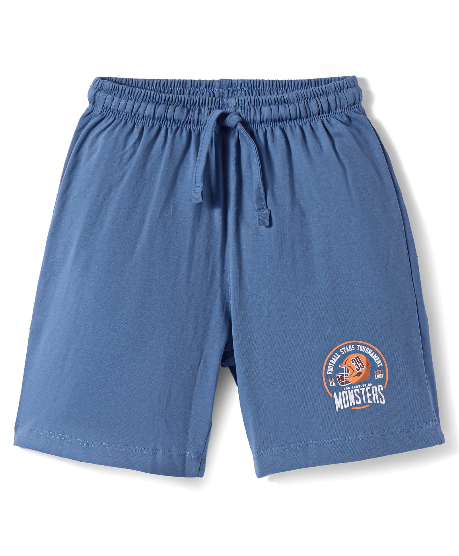 Cucu Fun Sinker Knit Above Knee Length Shorts with Football Theme Print - Blue-picture-23