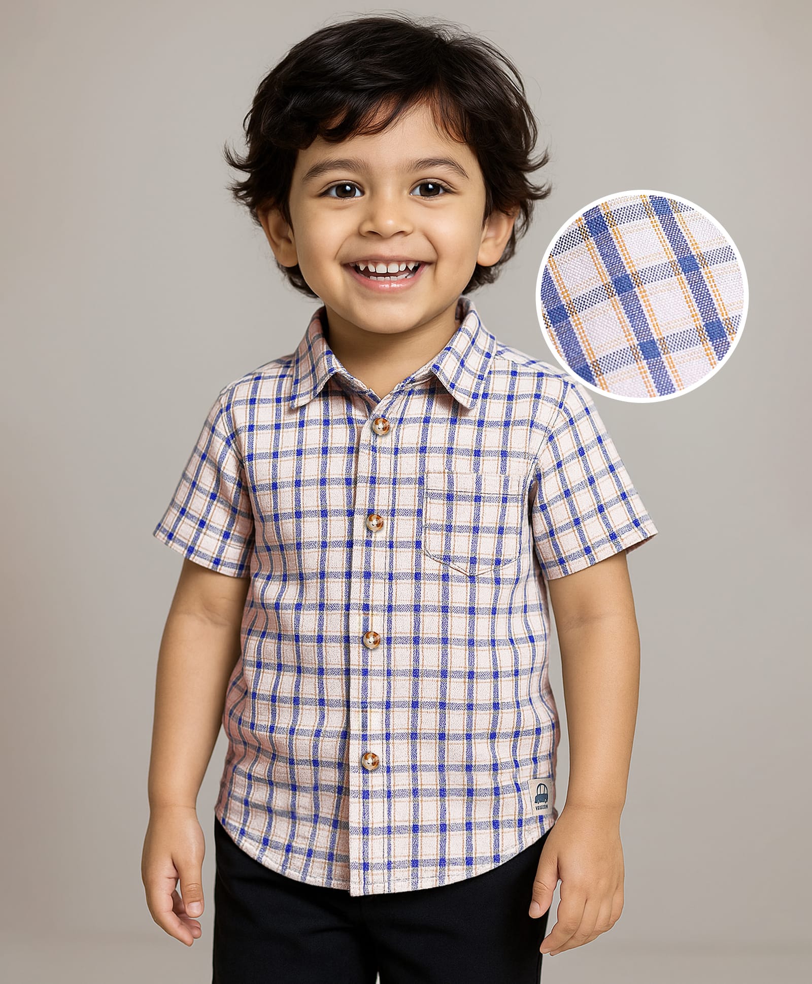 Babyhug Cotton Woven Half Sleeves Checkered Shirt - Blue-image-6