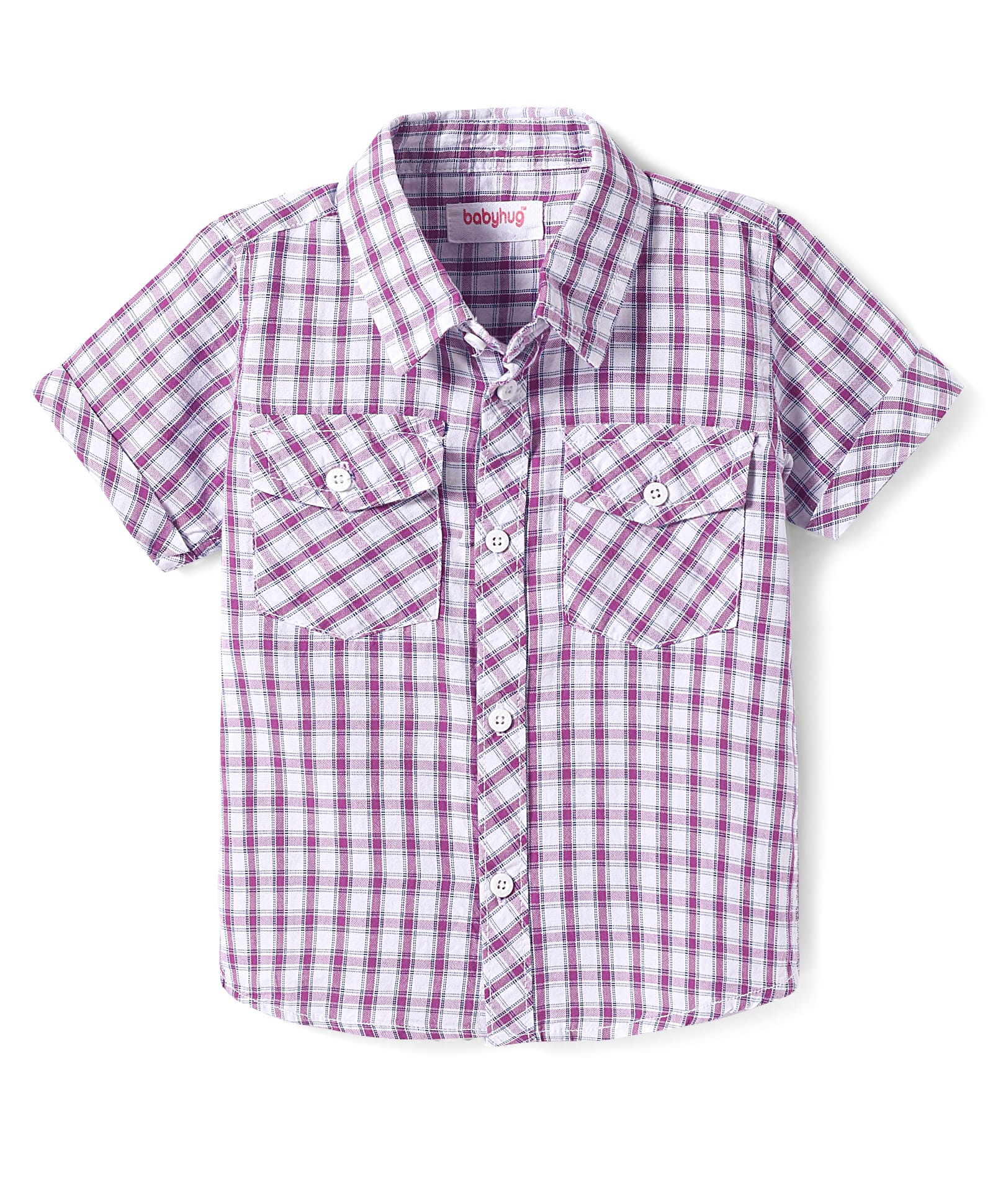 Babyhug Cotton Woven Half Sleeves Checks Shirt - Purple-image-45