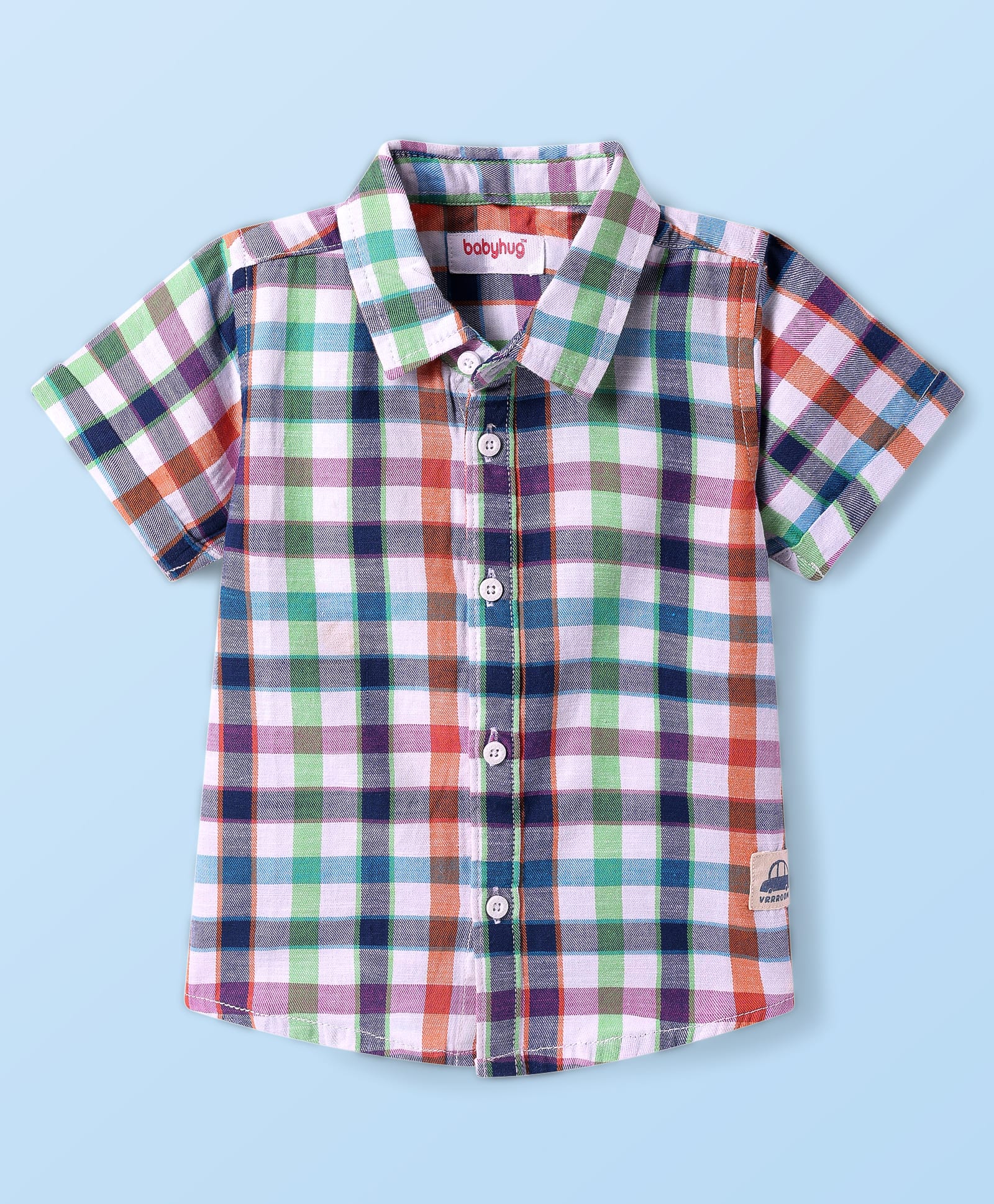 Babyhug Cotton Woven Half SleevesChecks Shirt - Navy Blue & White-image-33