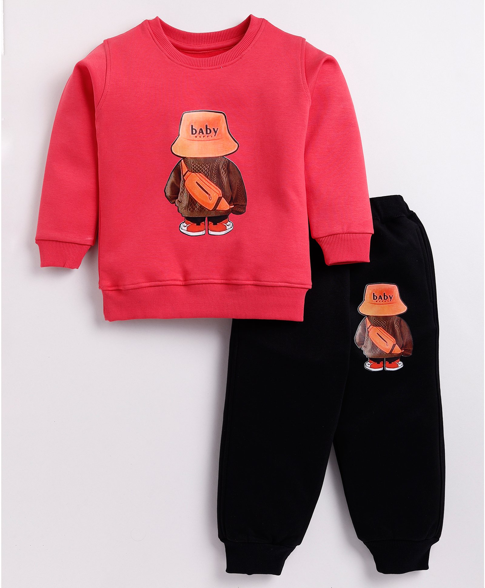 CUTOPIES Cotton Full Sleeves Cotton Baby Boy Printed Sweatshirt With Joggers Set - Red-picture-11