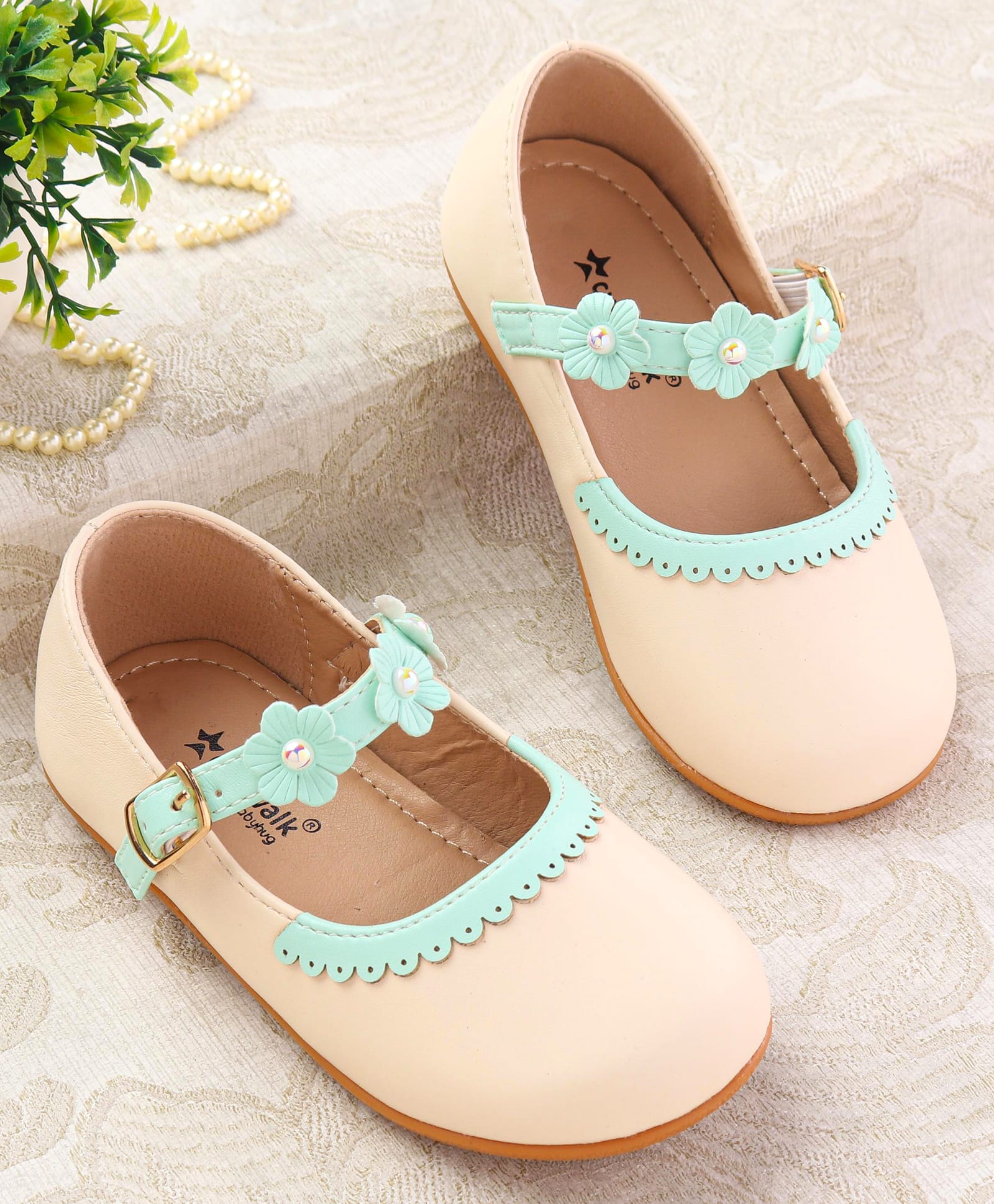 Cute Walk by Babyhug Buckle Closure Ballerina with Floral Applique - Peach-image-28