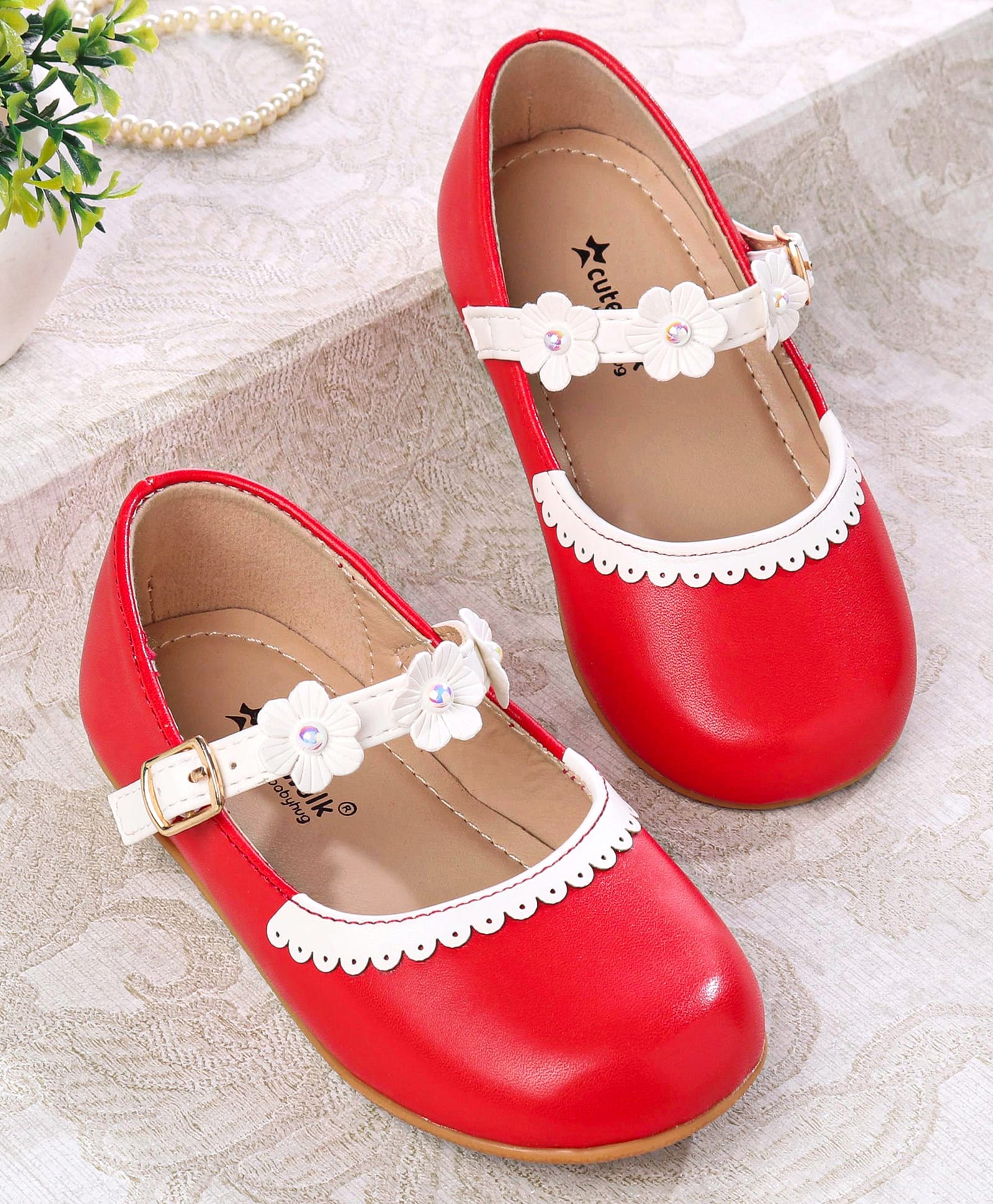 Cute Walk by Babyhug Ballerina With Buckle Closure & Floral Applique - Red-image-36