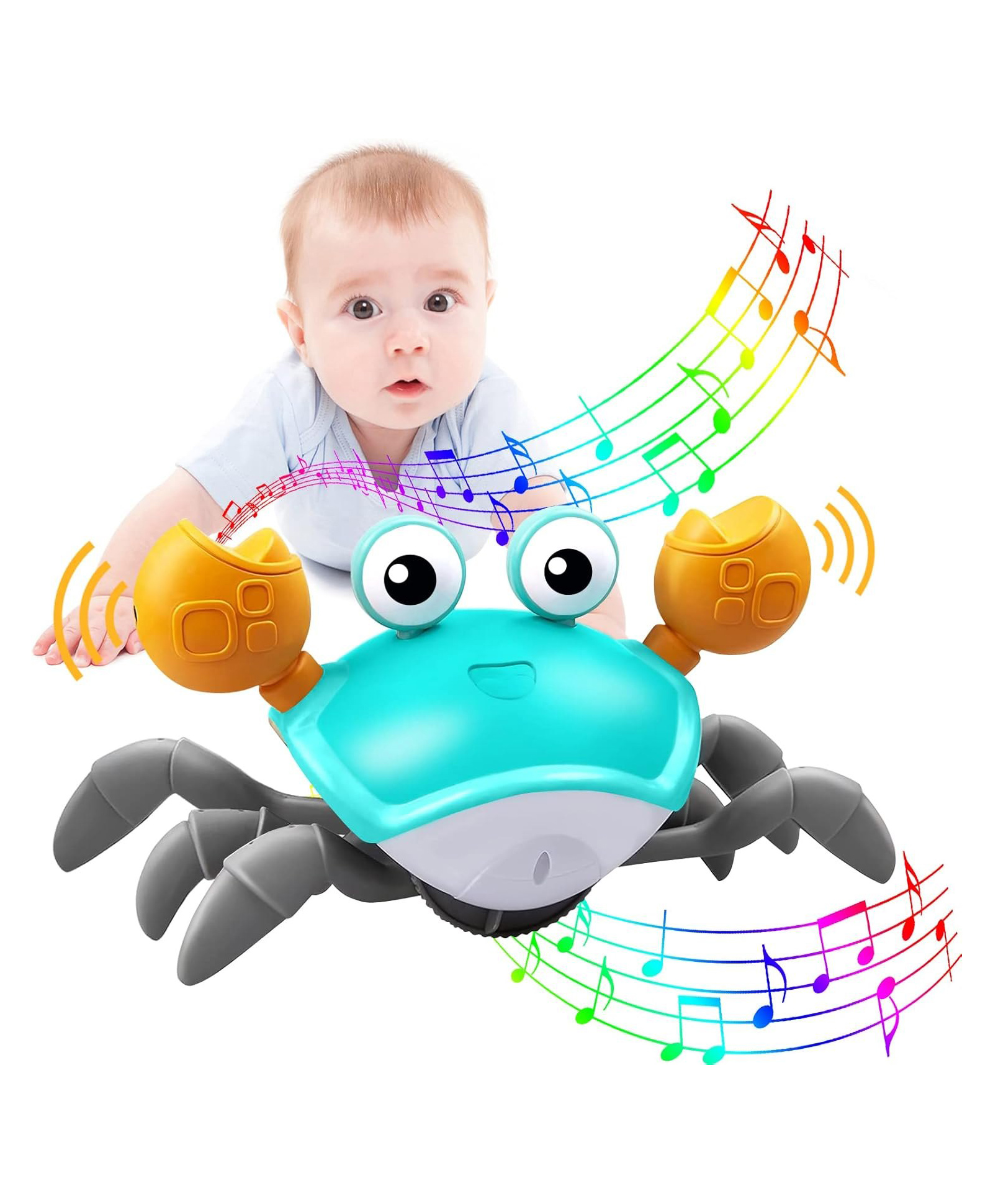 MUREN Crawling Crab Baby Tummy Time Gifts for Newborn Babies, Light-Up Walking Dancing toy Moving Crab with Music-image-35