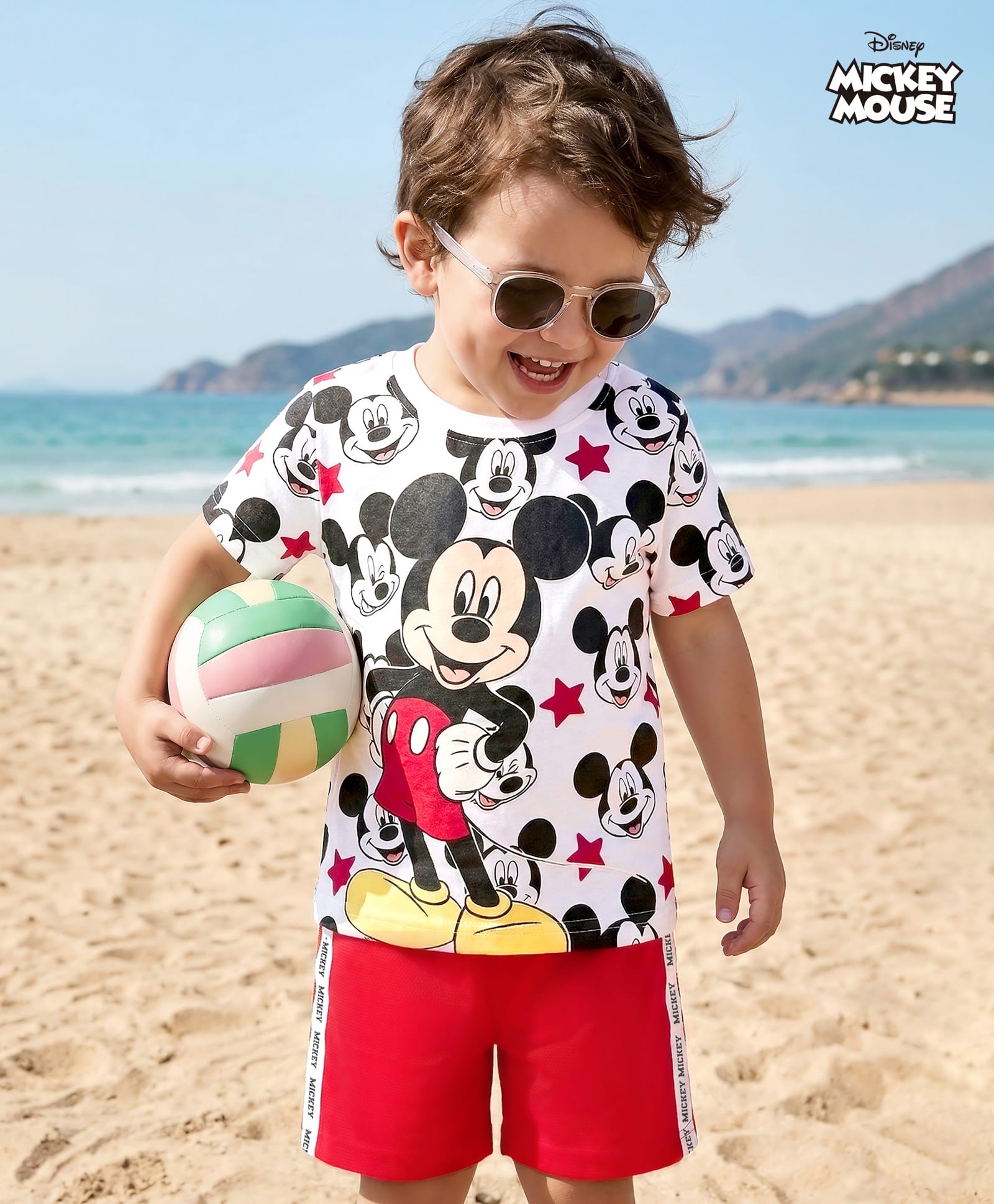 Babyhug Disney Single Jersey KnitHalf Sleeve Shorts Night Suit With Mickey Mouse Graphic - Red & White-image-33