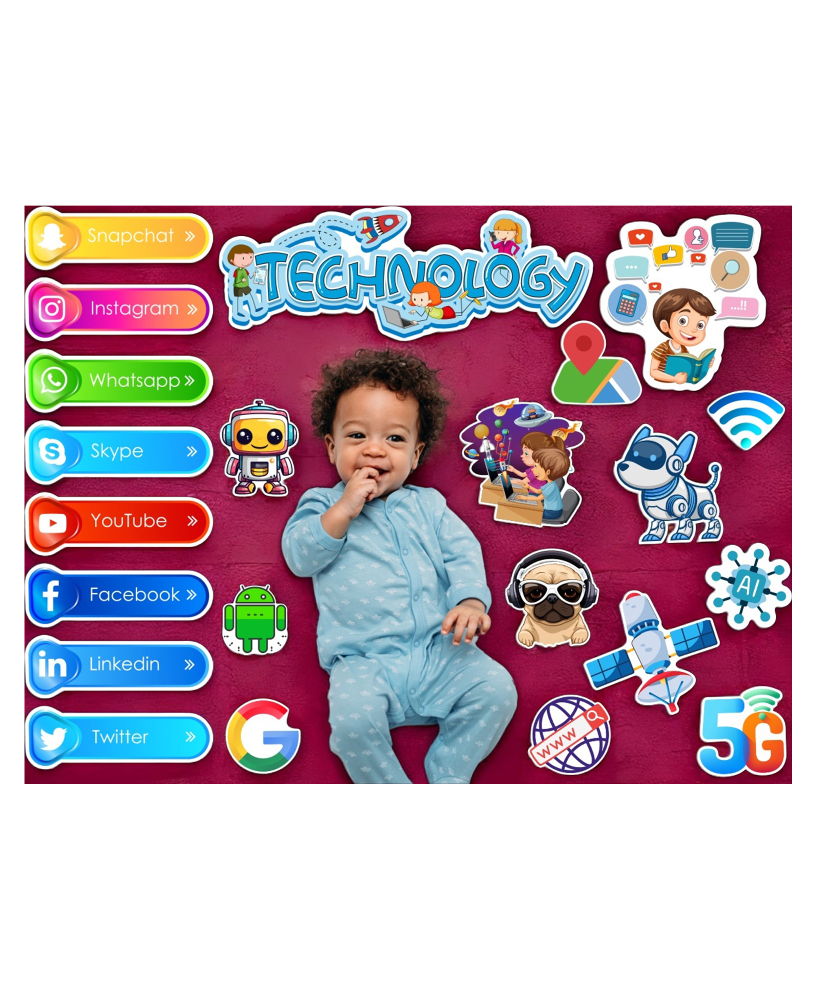 TodFod 21+ Pcs Technology Theme Photo Booth Cards/Props for Kids, New Born, Technology Theme Props for Photoshoot Celebrations Decorations Makeup Props Cardstock-image-13