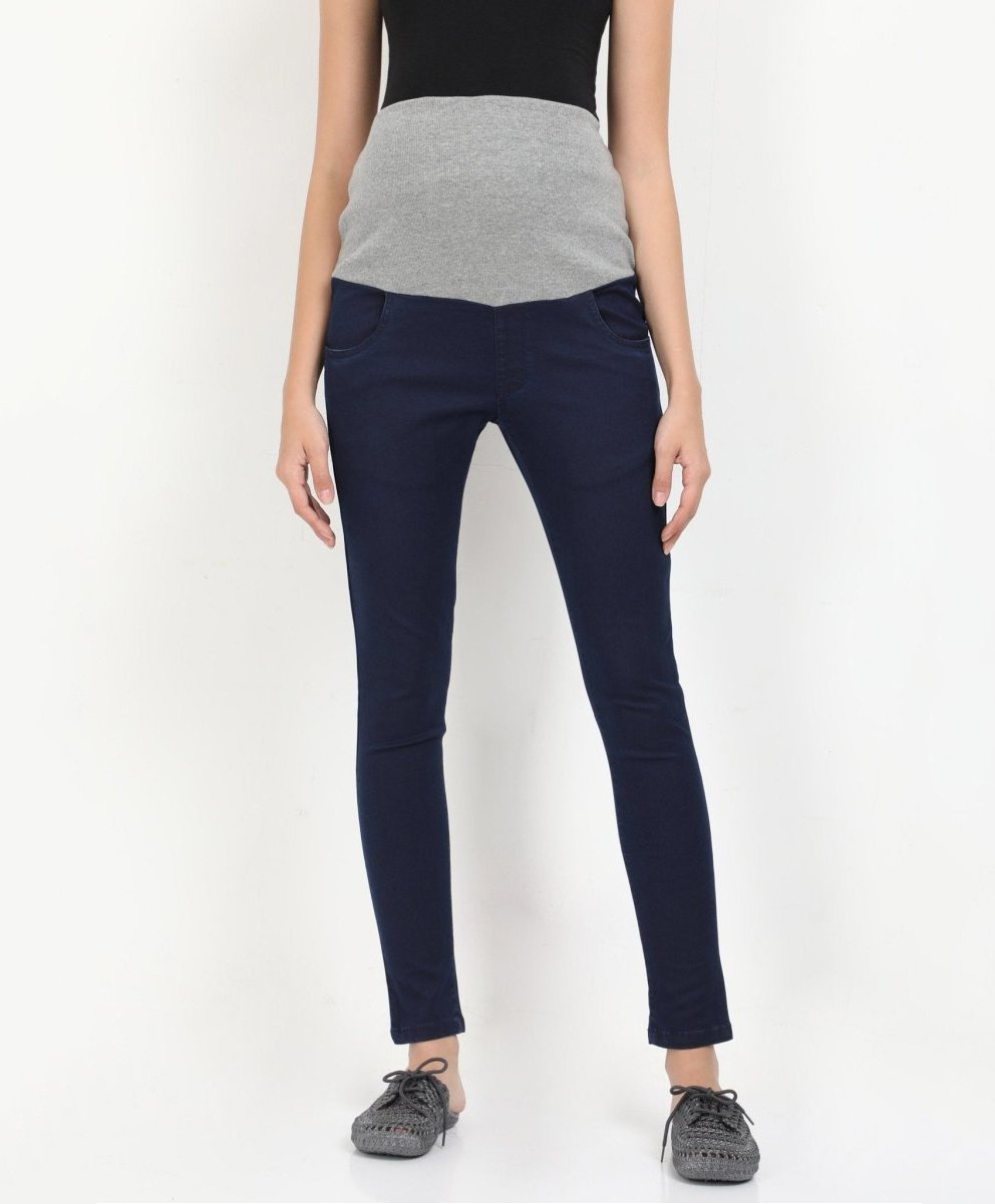 The Mom Store Solid Stretchable Denims With Belly Support - Navy Blue-picture-14