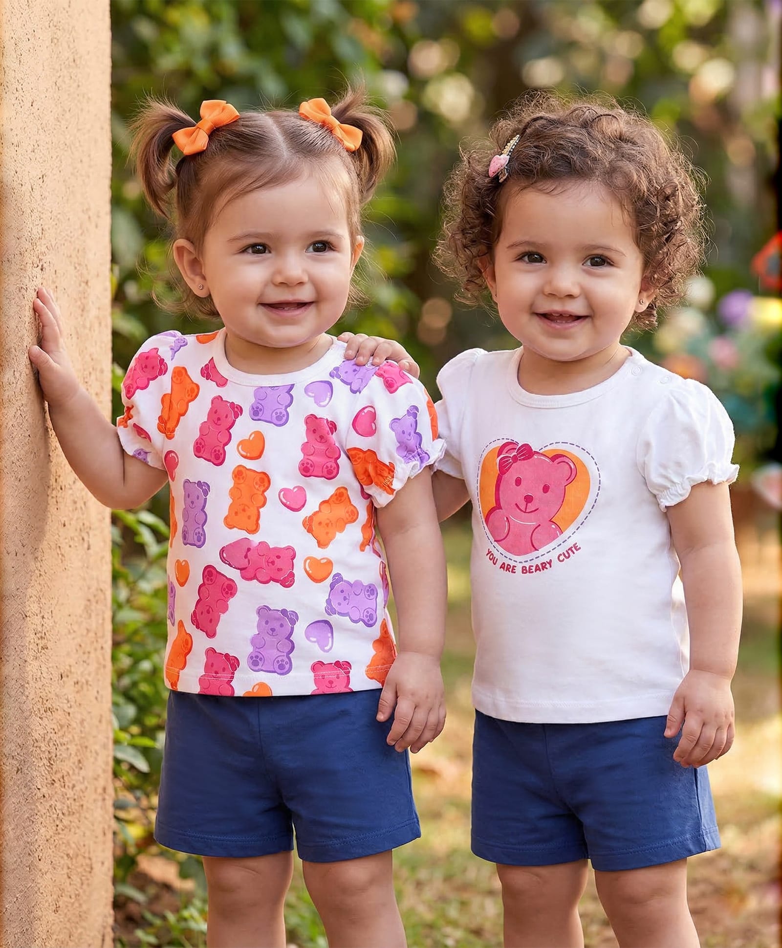 Babyoye 100% Cottton Knit Half Puffed Sleeves Eco Jiva Finish Tops with Bear Print Pack of 2 - White-picture-18