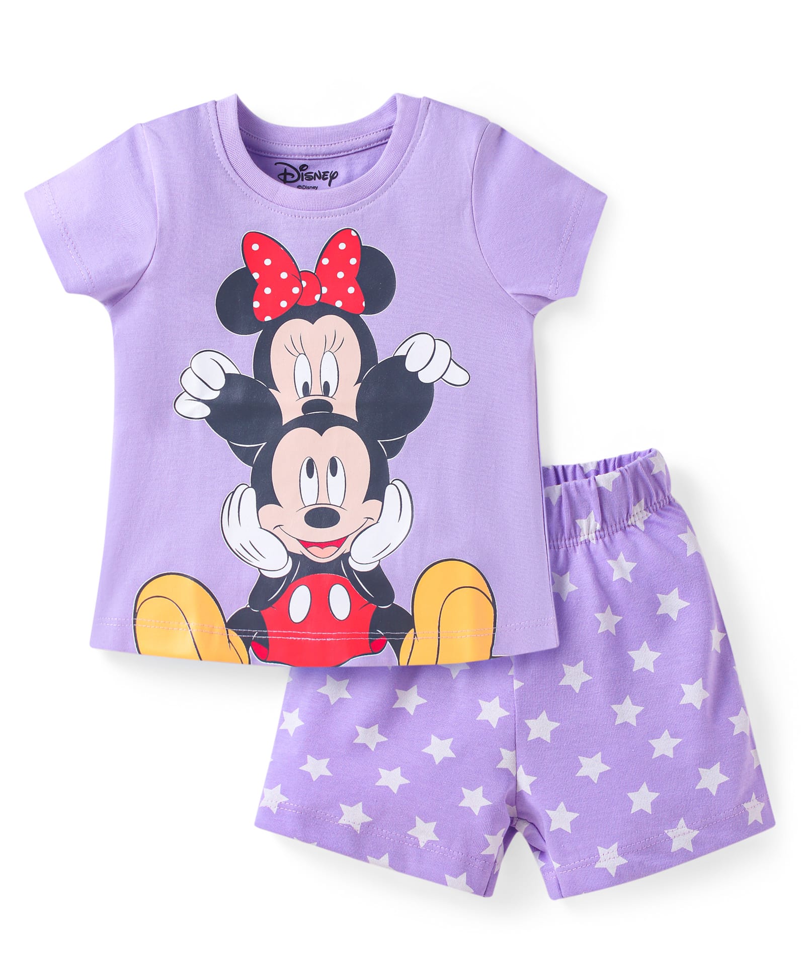 Babyhug Disney Single Jersey Knit Half Sleeves Shorts Nightsuit With Minnie Mouse Graphic - Purple-image-23
