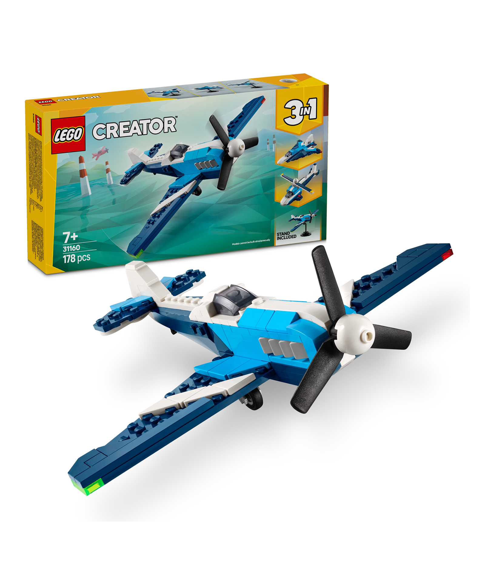 LEGO Creator 3in1 Aircraft: Race Plane Toy Vehicle Playset 178 Pieces - 31160