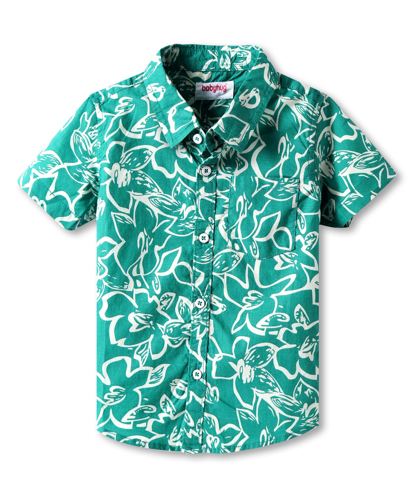 Babyhug Cotton Woven Half SleevesShirt with Floral Print - Green-image-46