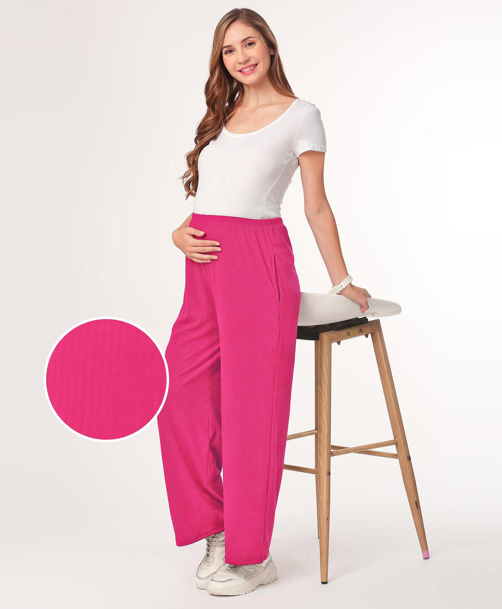 Bella Mama Full Length High Coverage Rib Knit Pant - Red-picture-22