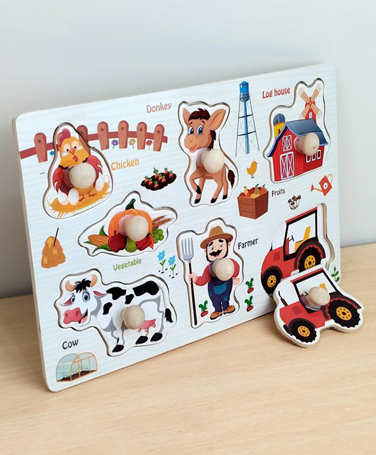 Wudly Pet Animal Farm Animals Early Learning Wooden Knob Puzzle for Toddlers - Educational Montessori Toy for Shape Recognition, Fine Motor Skill Development, Child-Safe and Durable-picture-46