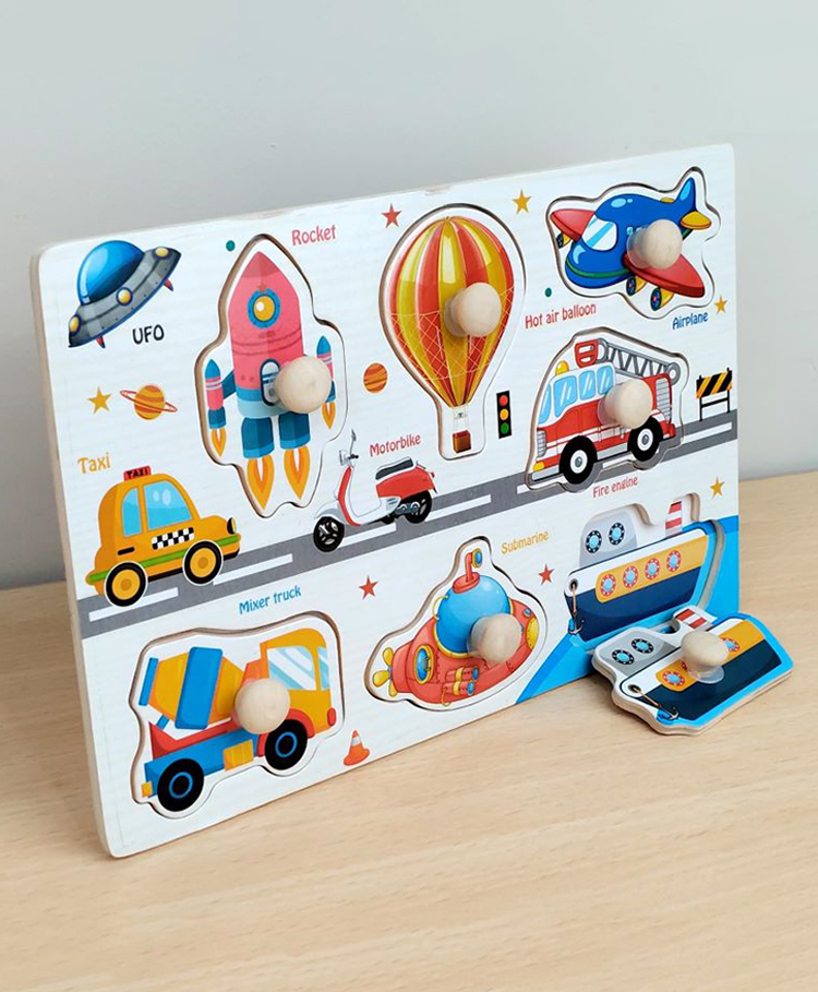 Wudly Vehicles car Early Learning Wooden Knob Puzzle for Toddlers - Educational Montessori Toy for Shape Recognition, Fine Motor Skill Development, Child-Safe and Durable-image-12