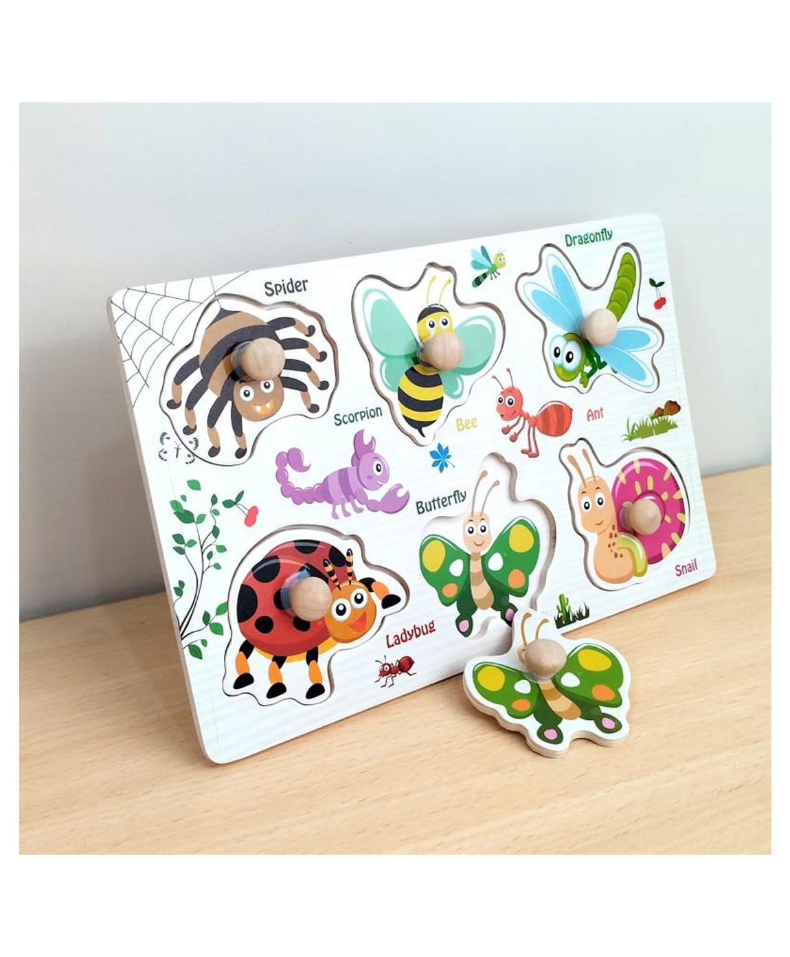 Wudly Wooden Insect Knob Puzzle Board Bug & Animal Recognition Puzzle-image-12