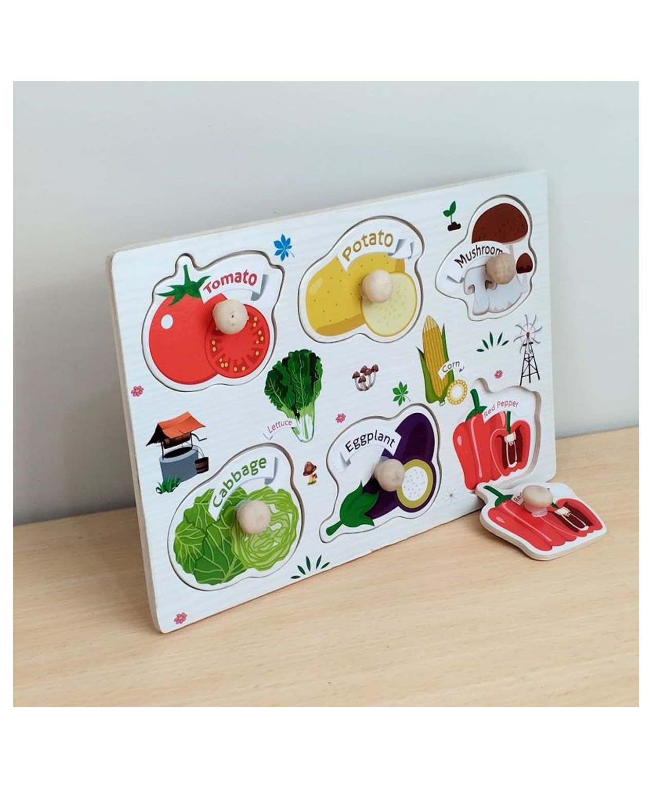 Wudly Wooden Vegetable Knob Puzzle Board Food Puzzle for Kids-image-40