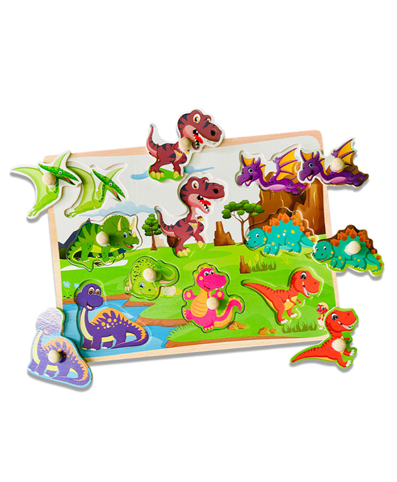 Wudly Wooden Dinosaur Knob Puzzle Board Fun Prehistoric Animal Puzzle-image-23