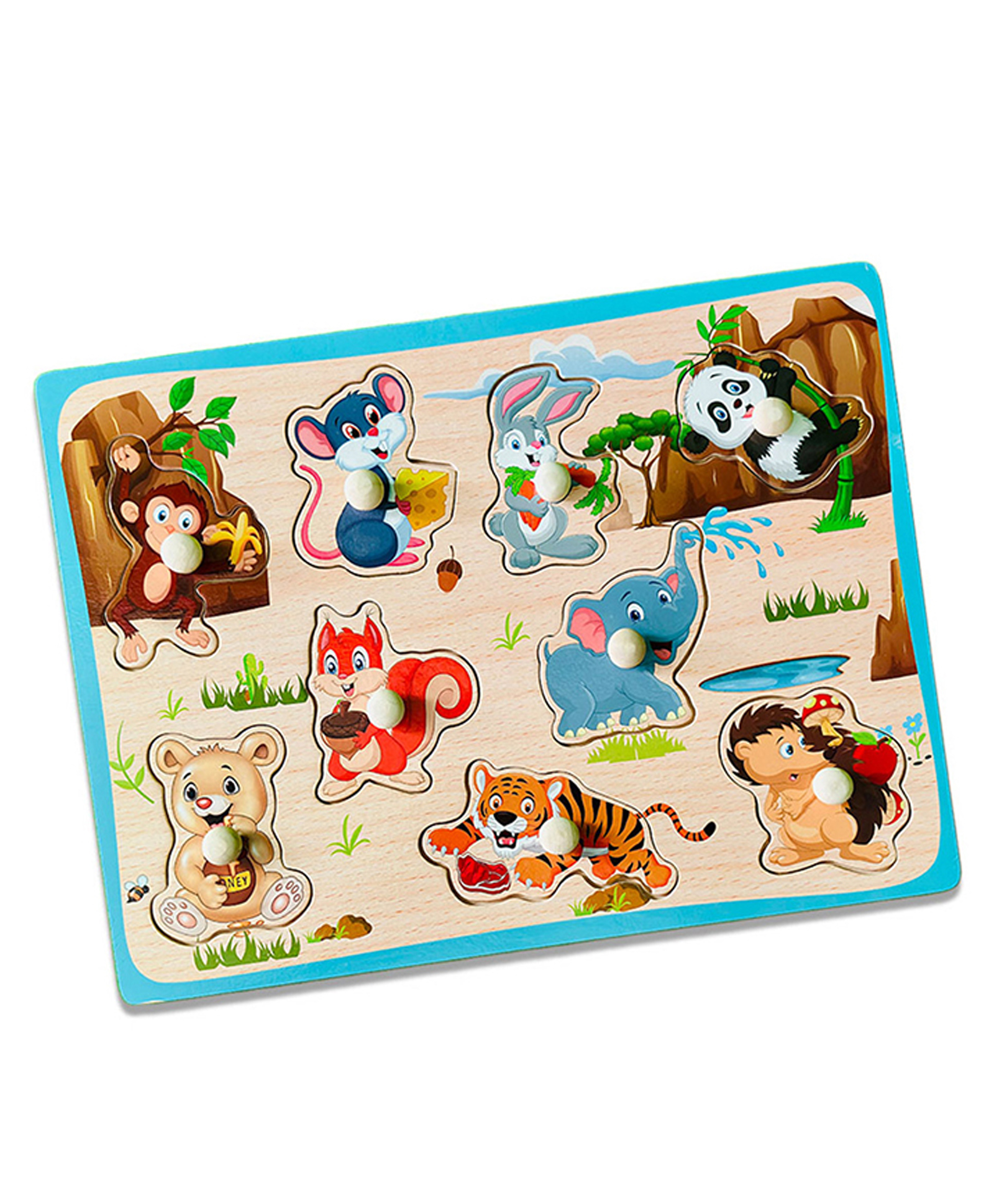 Wudly Wooden Jungle Animal Knob Puzzle Board Montessori Educational Toy for Toddlers-picture-47