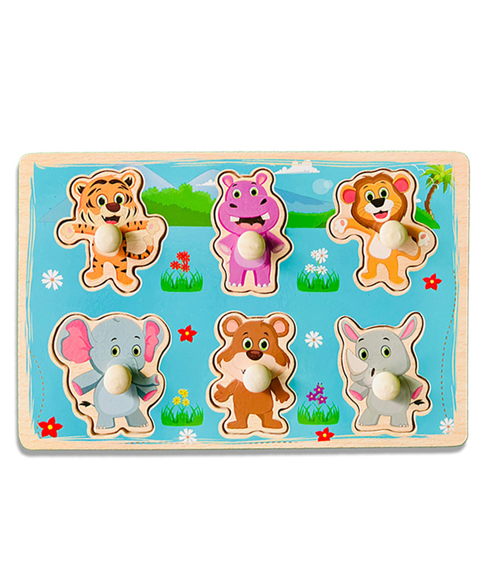 Wudly Wooden Wild Animal Knob Puzzle Board Cute Jungle Friends Puzzle for Early Learning-picture-44