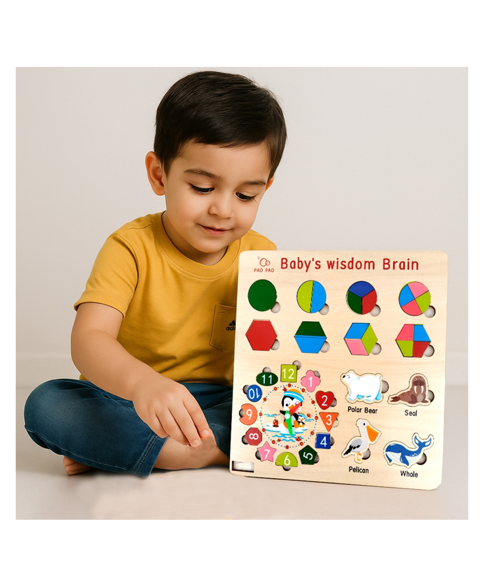 Wooden 3-in-1 Learning Board | Shapes, Clock & Animal Puzzle-image-18