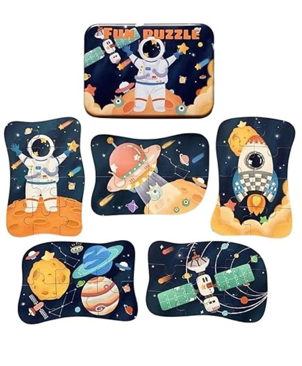 Wudly Space Theme Wooden Puzzle Set for Kids | Progressive Puzzle Metal Box-image-8