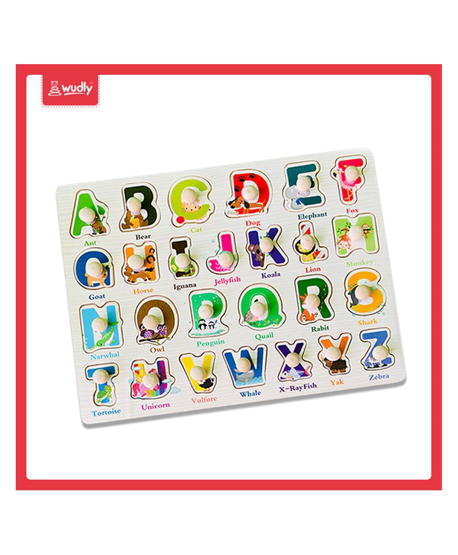 Wudly - Wooden Alphabets 2 in 1 Learning Knob Puzzle with White Board-picture-18