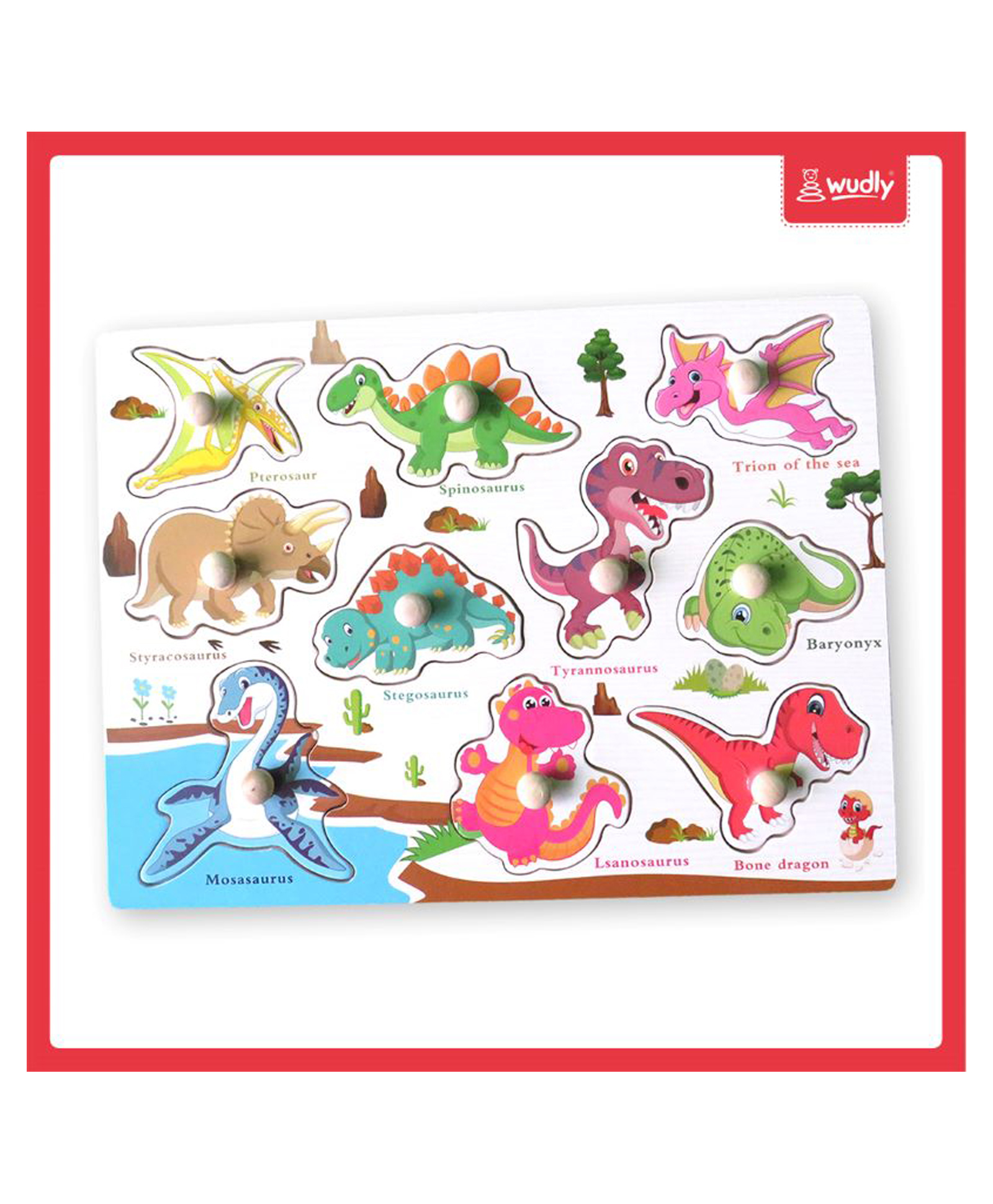 Wudly - Wooden Dino Learning Knob Puzzle with White Board-image-13