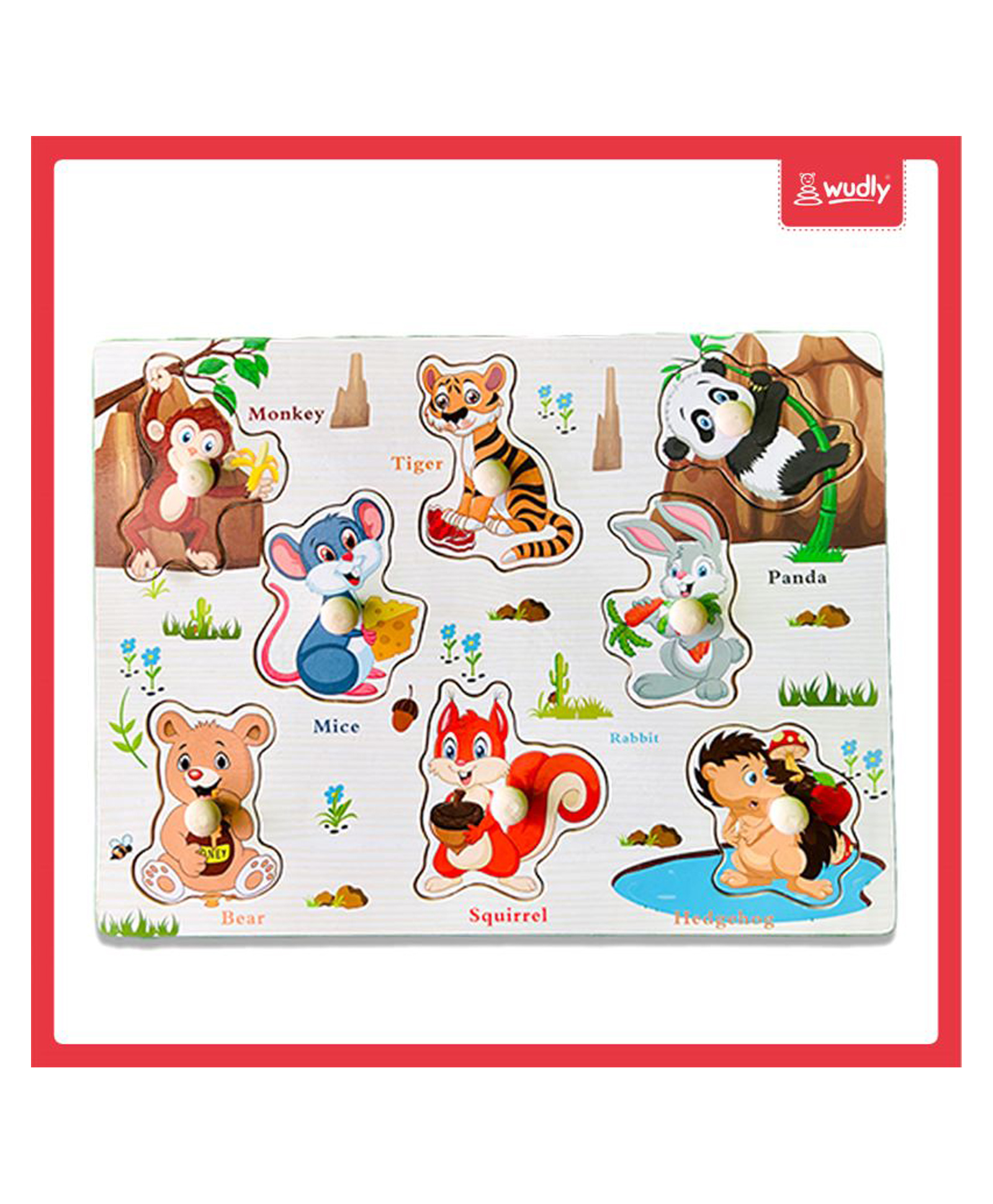 Wudly - Wooden Wild Animals 2 Learning Knob Puzzle with White Board-picture-35