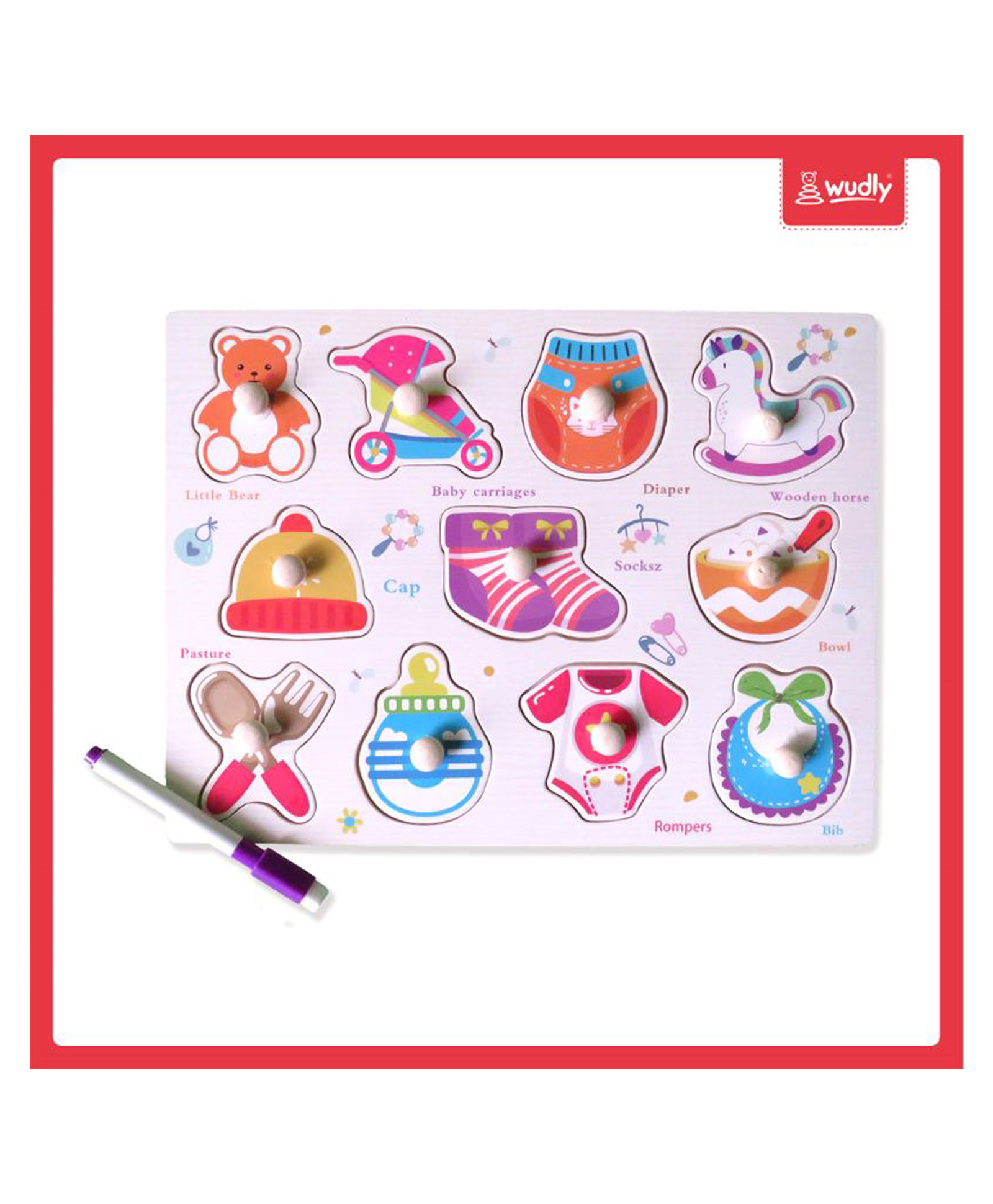 Wudly - Wooden Toys Learning Knob Puzzle with White Board-picture-27