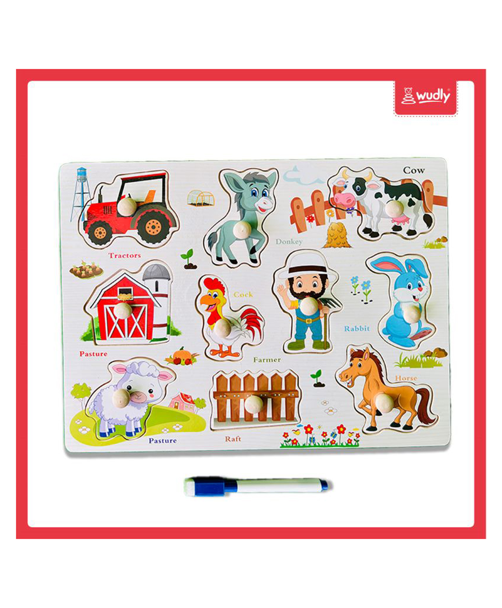 Wudly - Wooden Fram Learning Knob Puzzle with White Board-picture-28