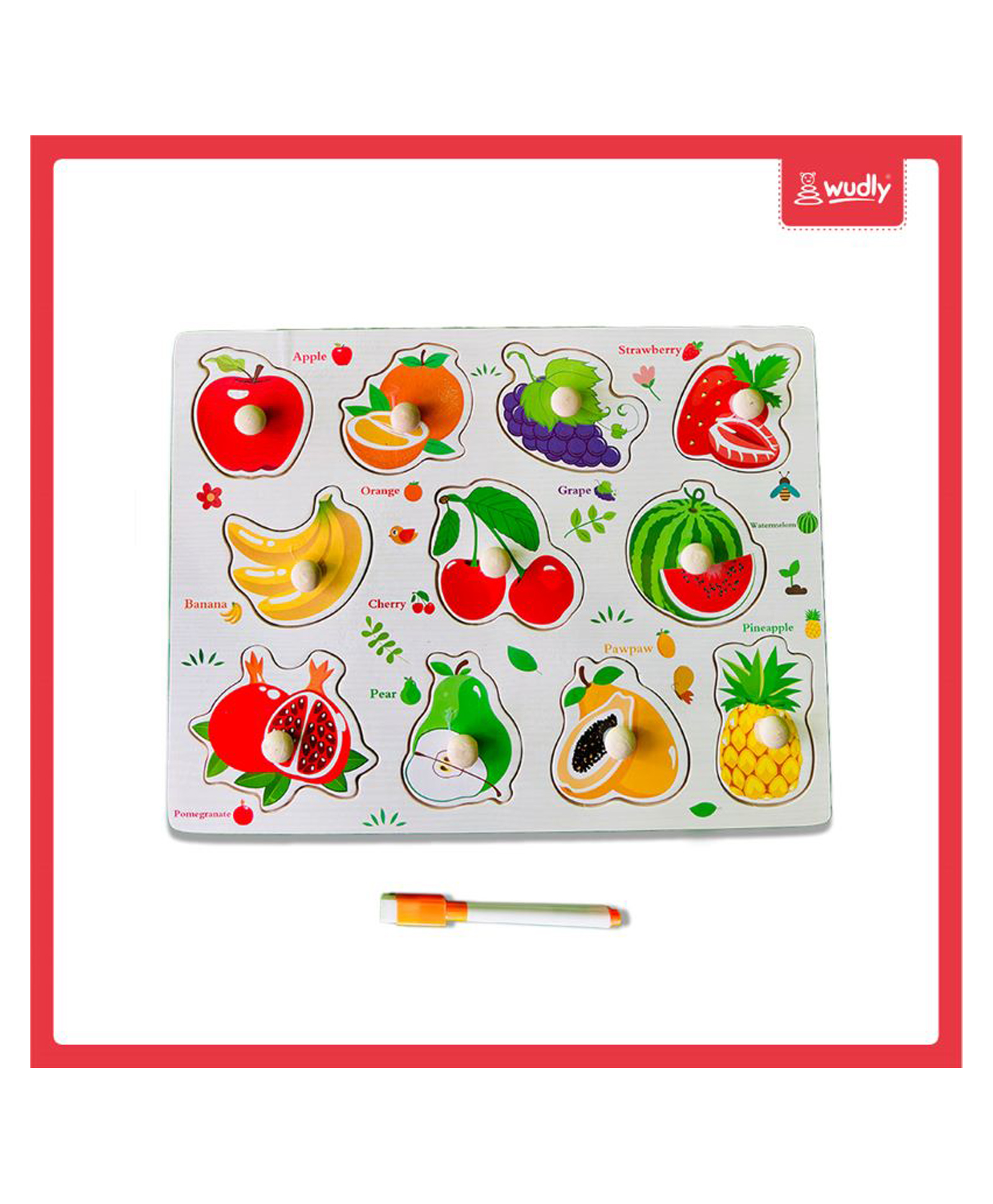 Wudly - Wooden Fruits Learning Knob Puzzle with White Board-picture-30