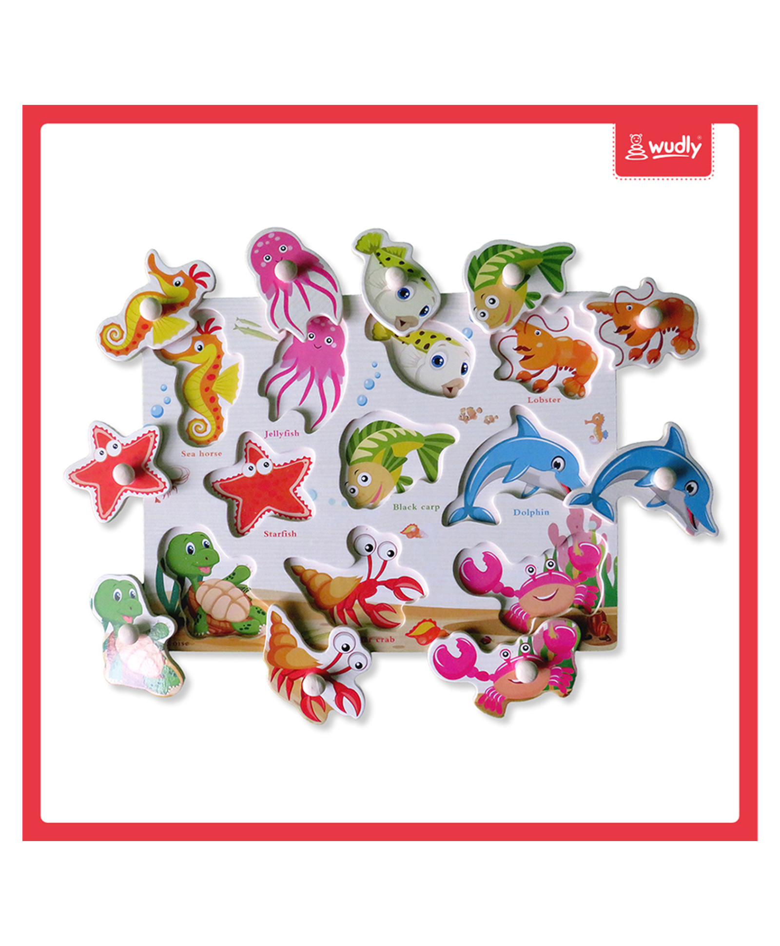 Wudly - Wooden Sea Animal Learning Knob Puzzle with White Board-picture-31