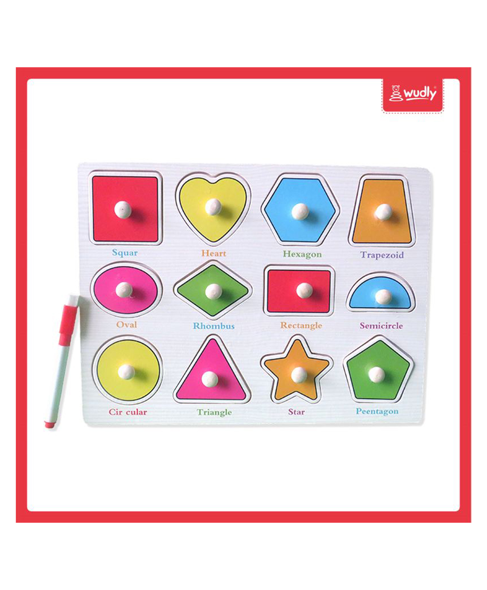 Wudly - Wooden ShapesLearning Knob Puzzle with White Board-picture-39